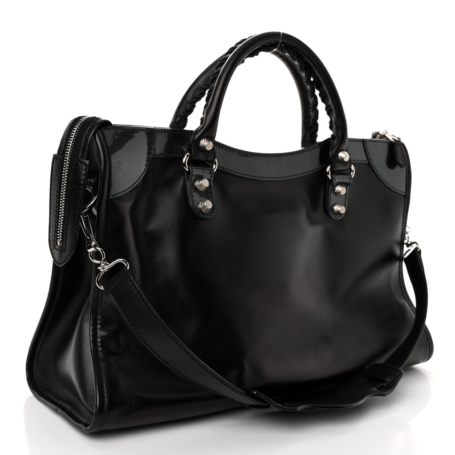 Smooth Calfskin Metallic Patent Giant 12 Silver Hardware City Black Gris