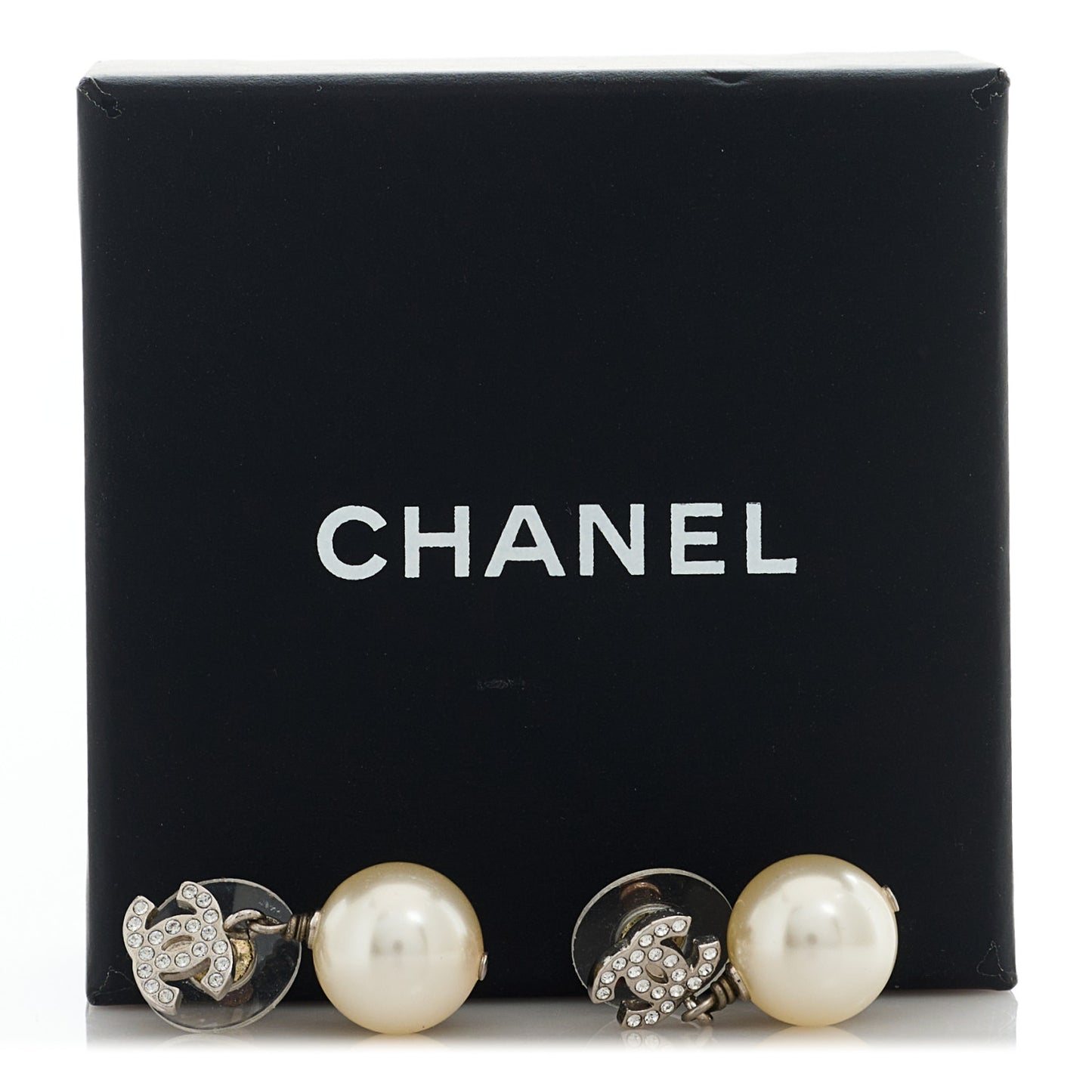 Crystal Pearl CC Drop Earrings Silver Pearly White