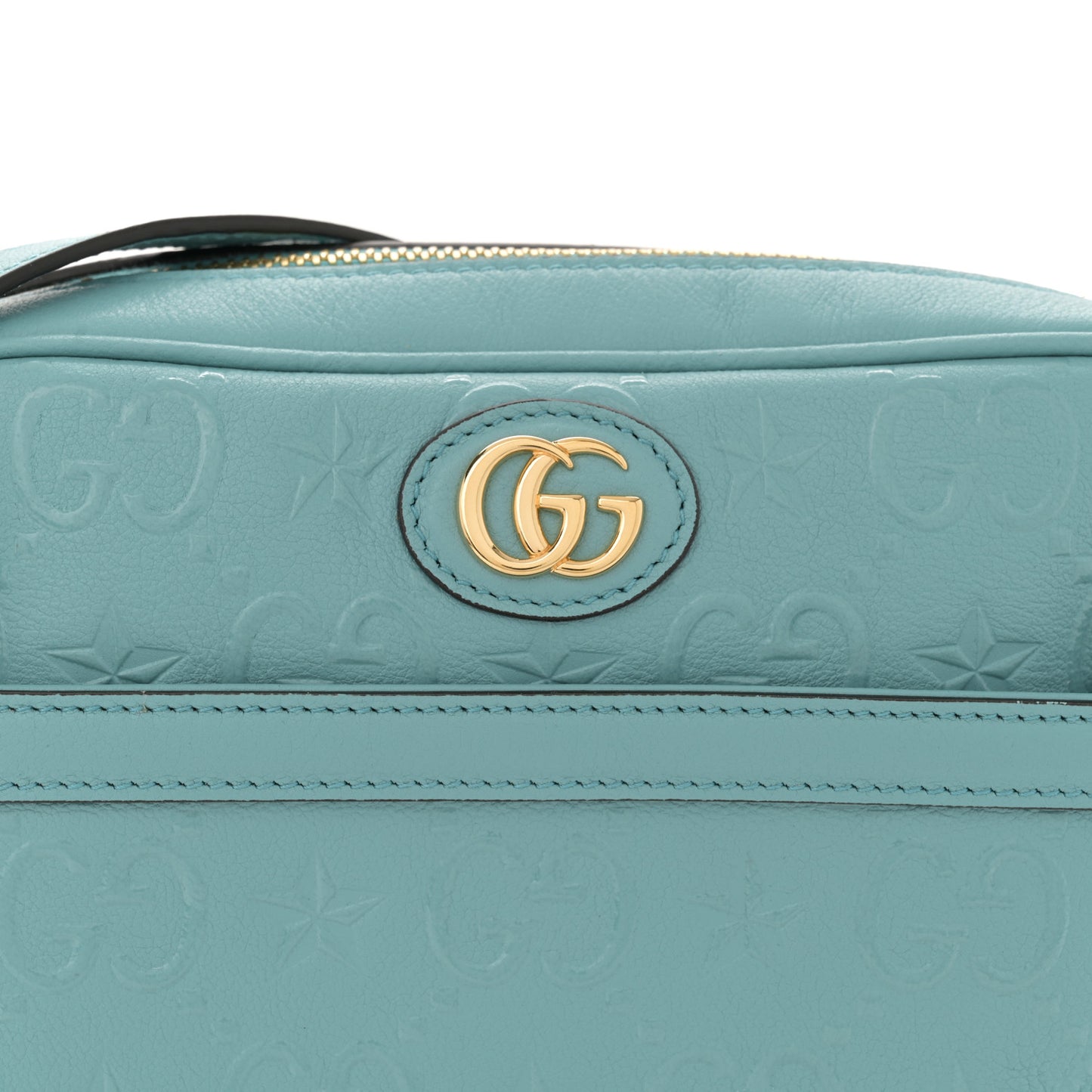 Wonka Grain Calfskin GG Monogram Star Embossed Small GG Shoulder Bag Dusty Azure