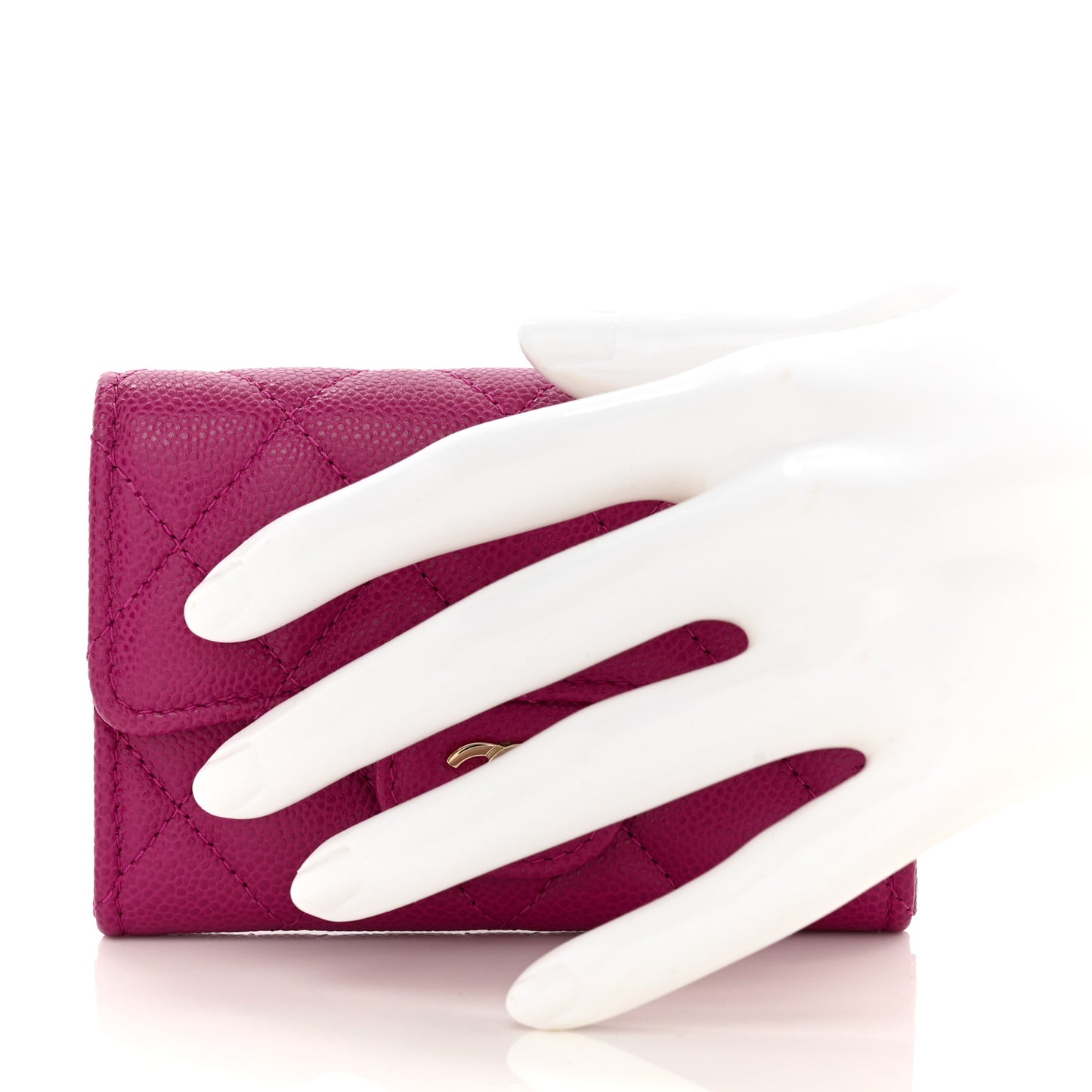 Caviar Quilted Flap Card Holder Wallet Purple