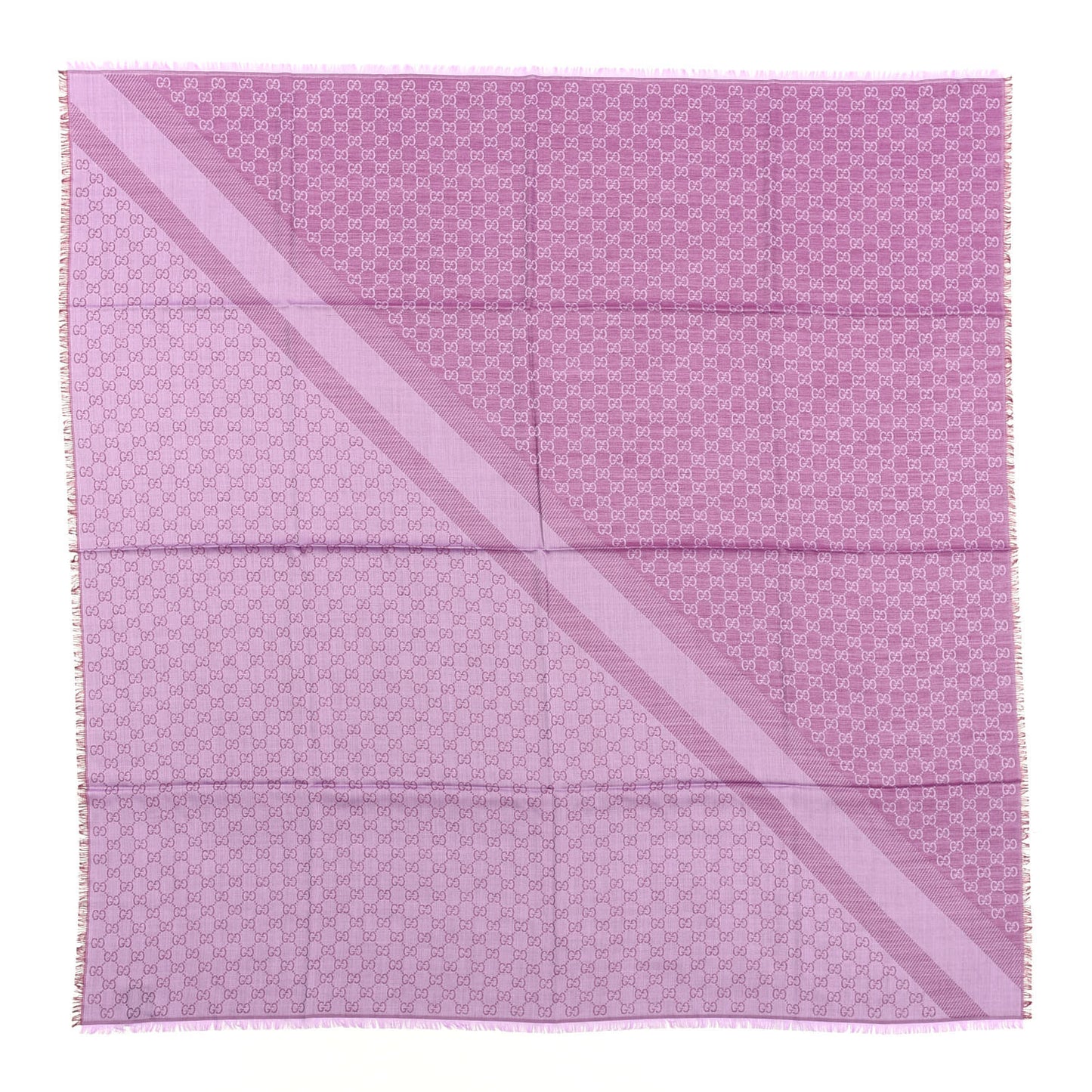 Wool Silk Monogram GGWeb Fringe Shawl Purple