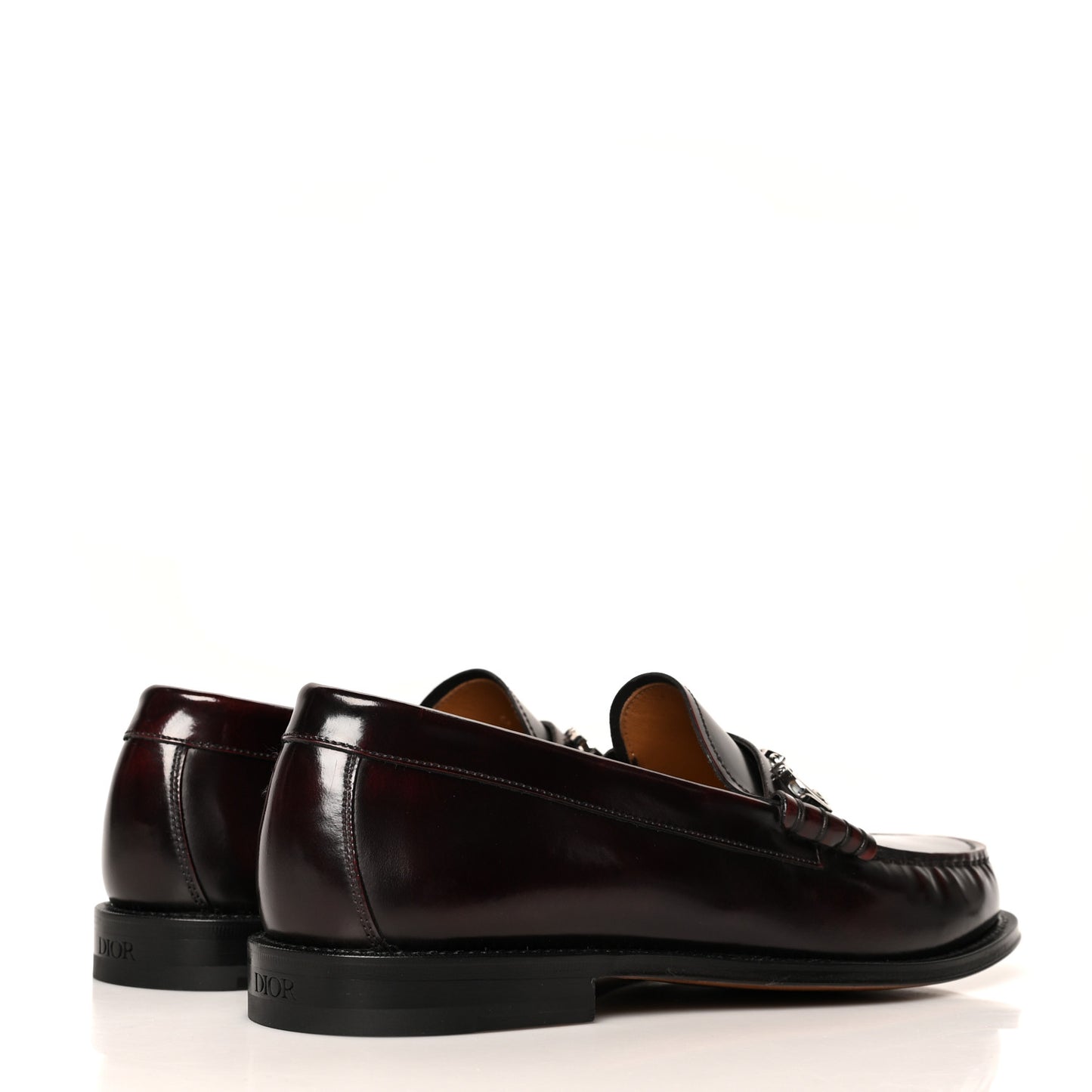Brushed Calfskin Mens Logo Plaque Loafers 40 Red Black