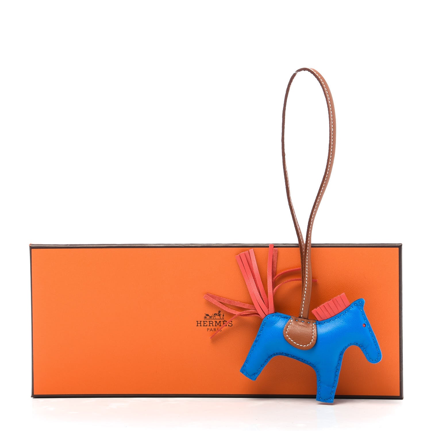 Hermes Milo Lambskin Grigri Rodeo Horse Bag Charm PM Blue Zanzibar Rose Texas Gold 6 of 6
