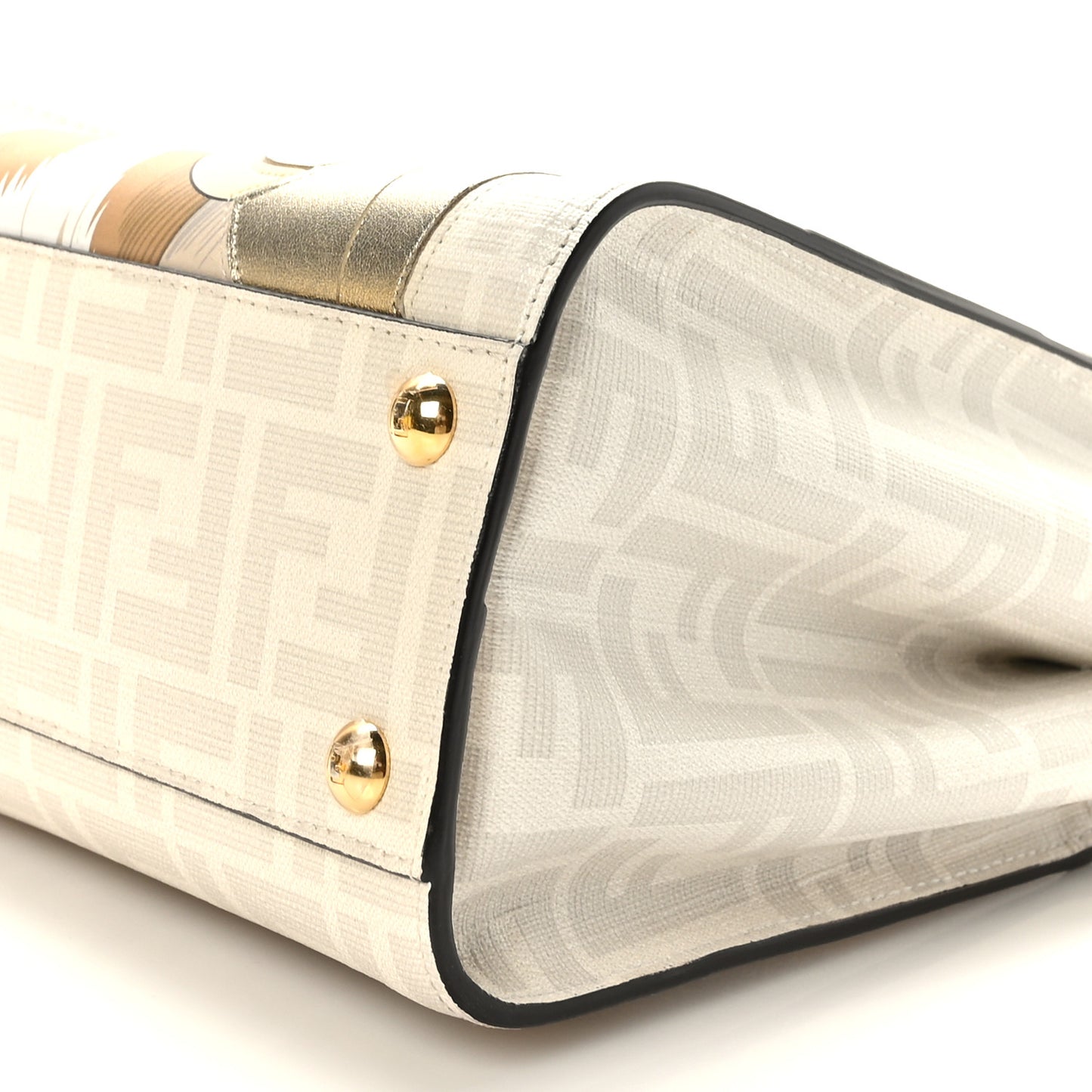 Glazed Fabric Nappa FF Disco Girls Inlay Mini Peekaboo Iconic Satchel Bianco Perla Multicolor