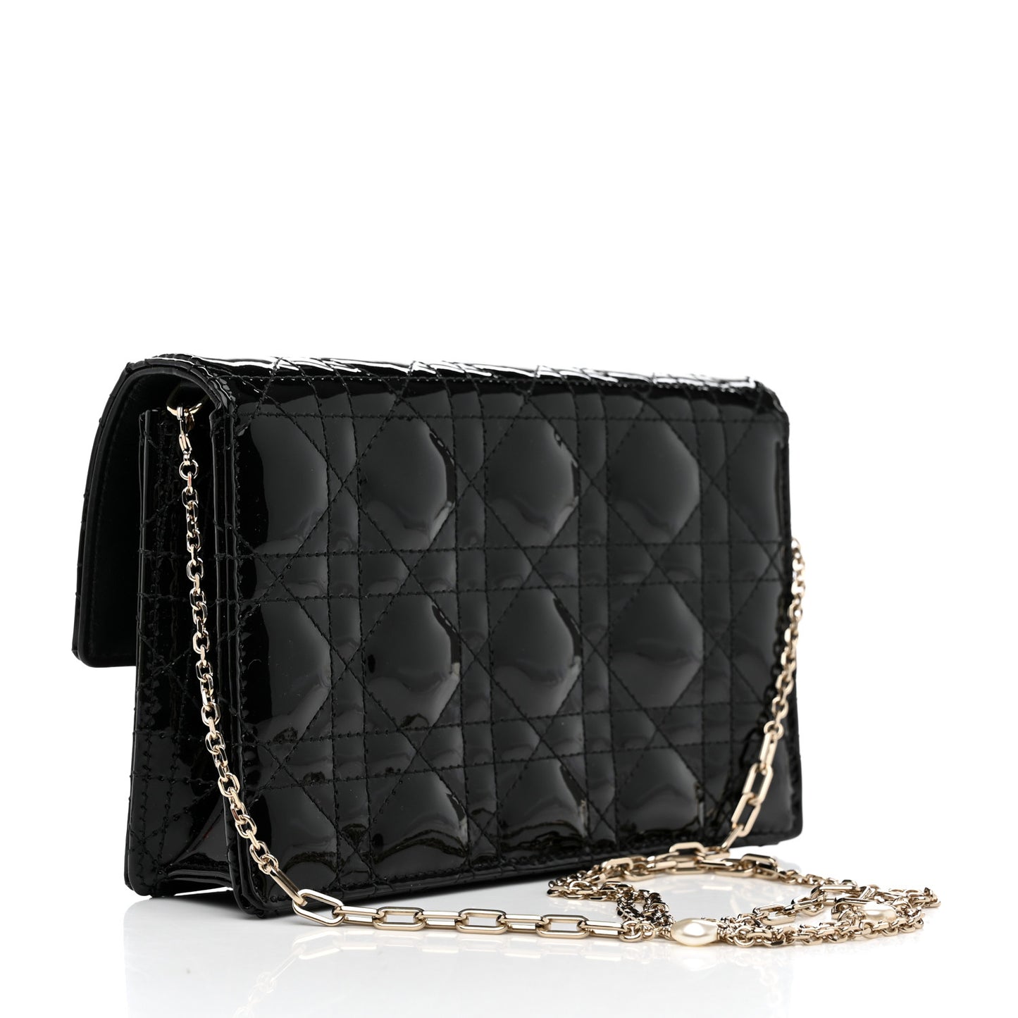 Patent Cannage Lady Dior Chain Pouch Black