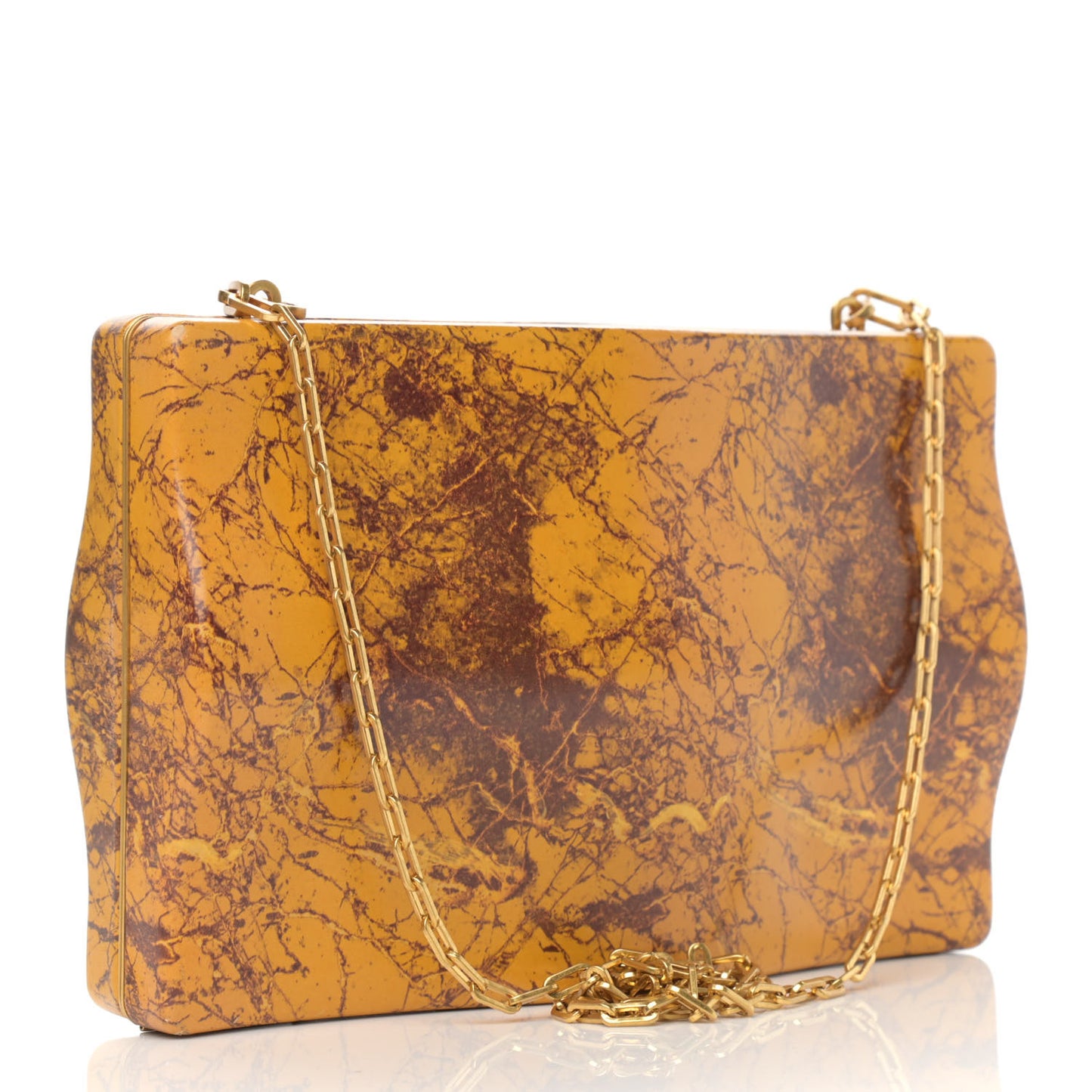 Spazzolato Calfskin Chain Clutch Gold Marble