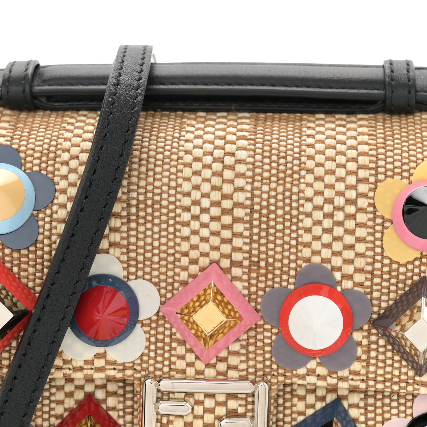 Paglia Vitello Dolce Paillettes Flowerland Studded Striped Micro Double Baguette Natural Multicolor
