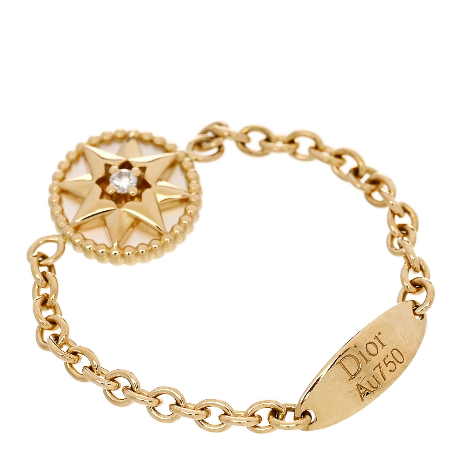Christian Dior 18K Yellow Gold Diamond Mother of Pearl Rose Des Vents Ring 49 4.75 3 of 5