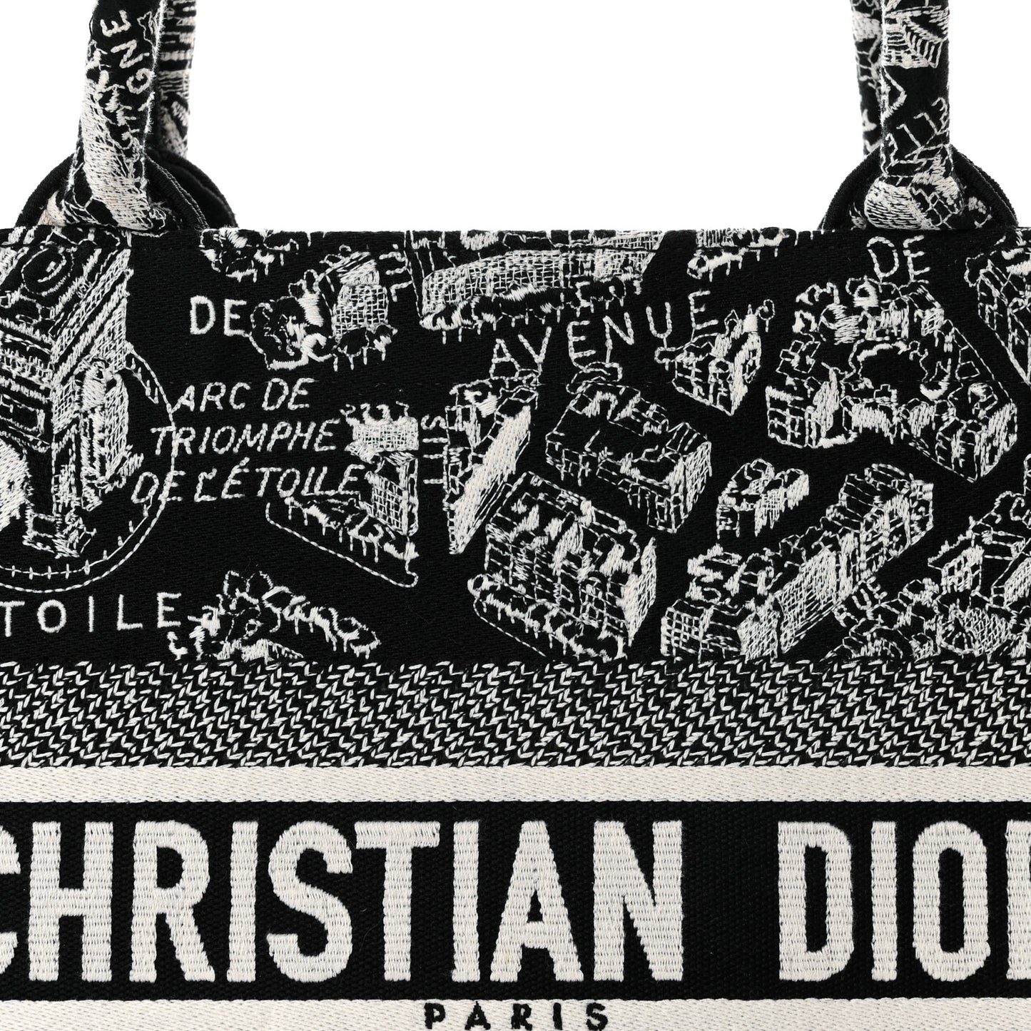 Canvas Embroidered Medium Plan De Paris Book Tote Black White