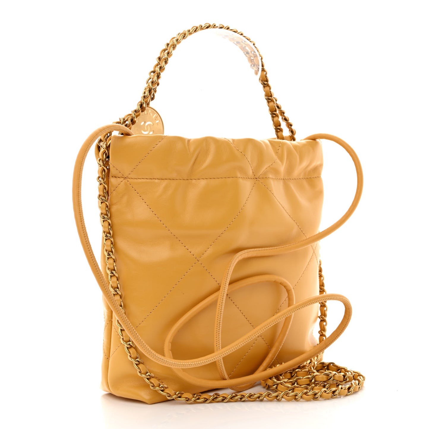 Shiny Calfskin Quilted Mini Chanel 22 Yellow