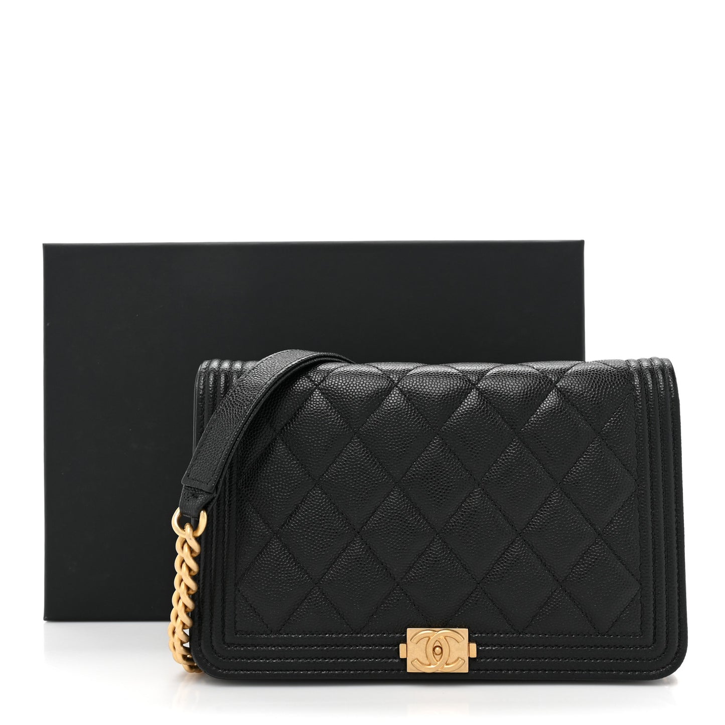 Caviar Quilted Boy Wallet On Chain WOC Black