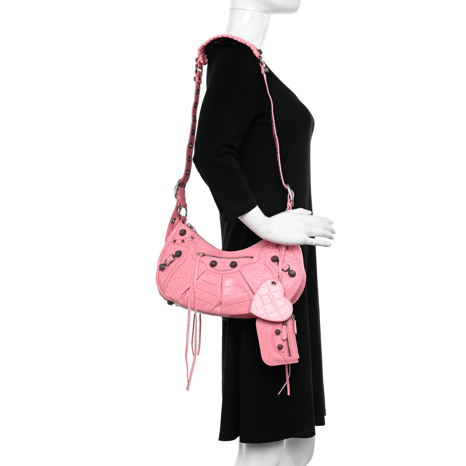 Balenciaga Extra Supple Calfskin Crocodile Embossed Small Le Cagole Shoulder Bag Sweet Pink 2 of 12