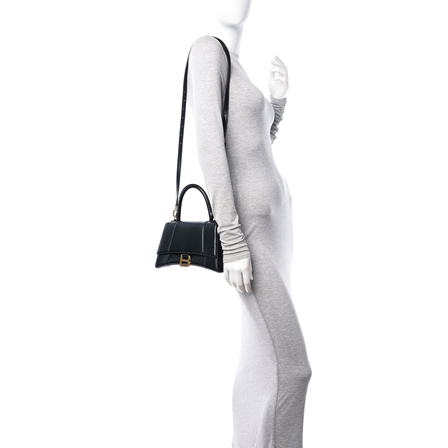 Shiny Box Calfskin Small Hourglass Top Handle Bag Black