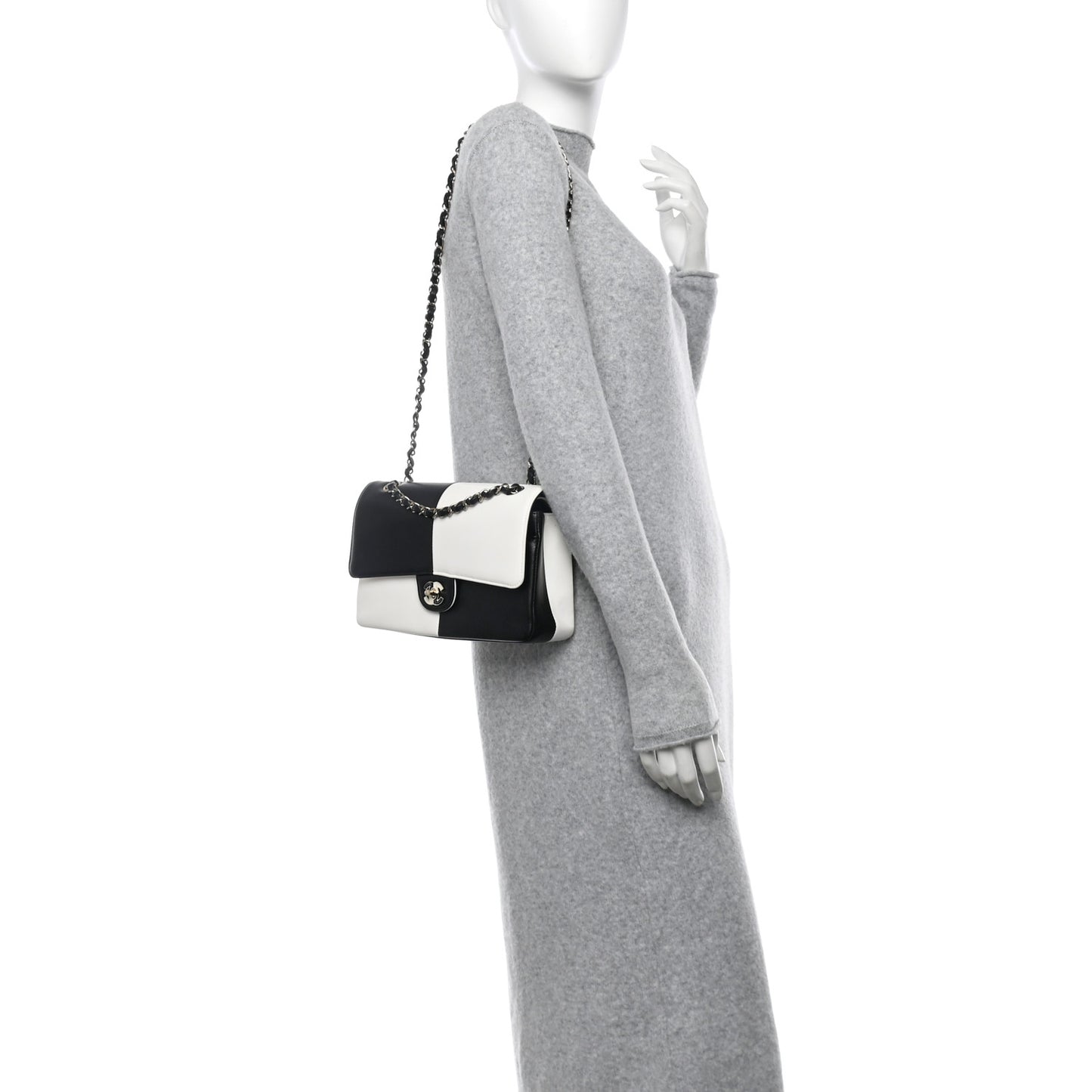 Lambskin Geometric Patchwork Medium Double Flap White Black