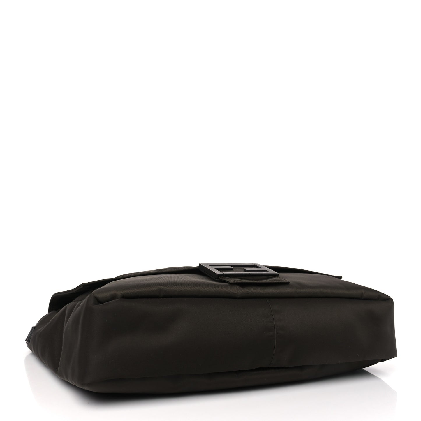 Econyl Nylon Cuoio Romano Monochrome Large Baguette Messenger Bag Ebano