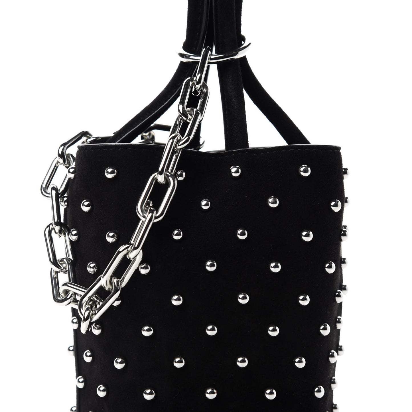 Suede Studded Mini Roxy Bucket Bag Black