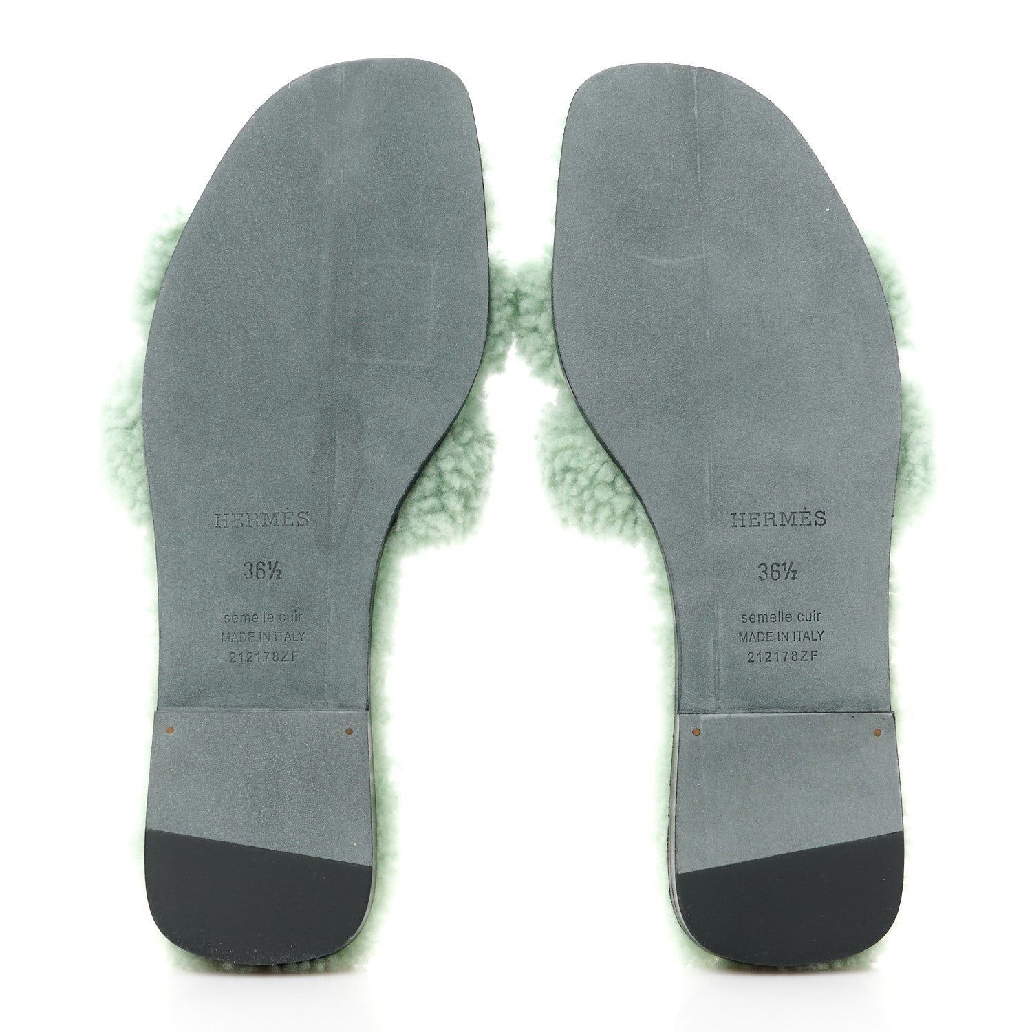 Hermes Woolskin Oran Sandals 36.5 Vert D’eau 5 of 8