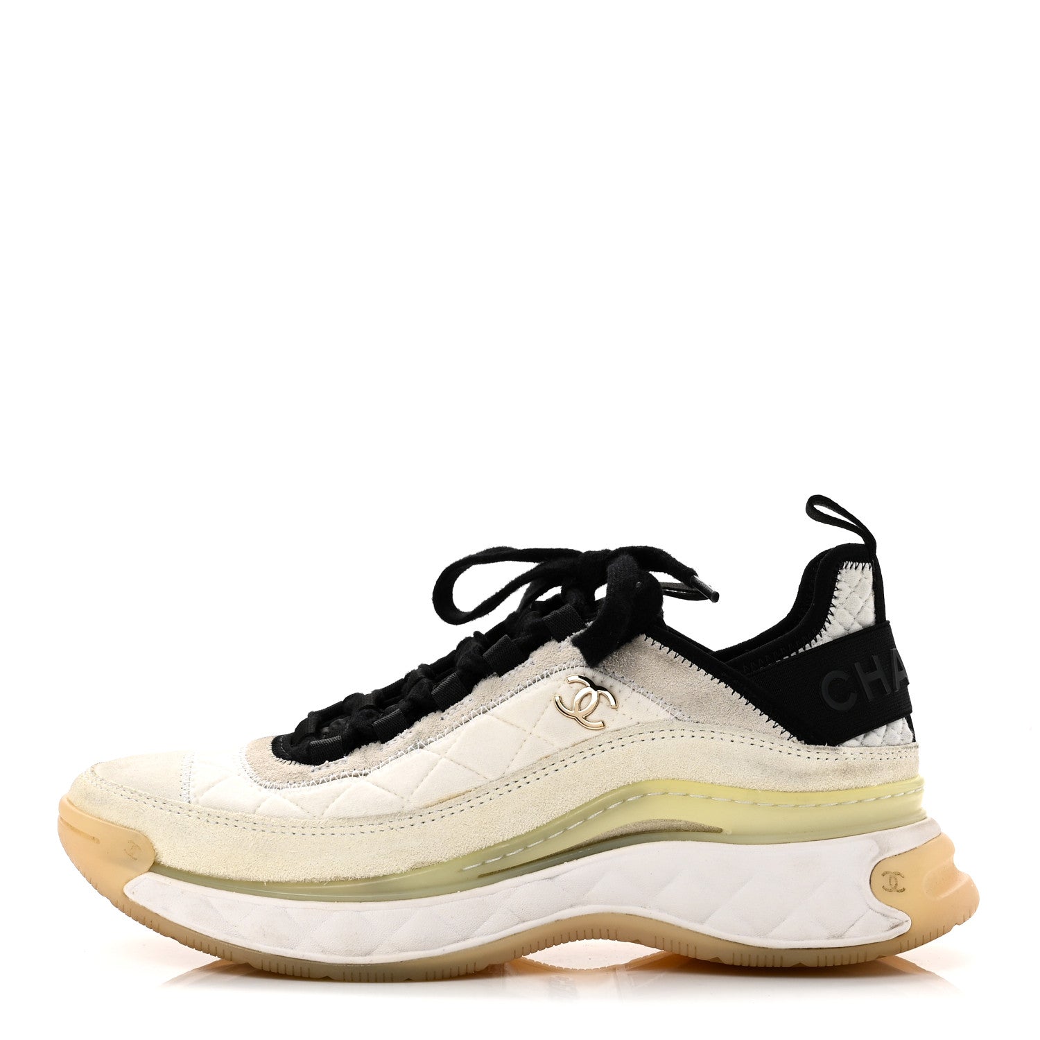 Chanel Fabric Suede Calfskin CC Sneakers 38.5 Ivory Black 1860499