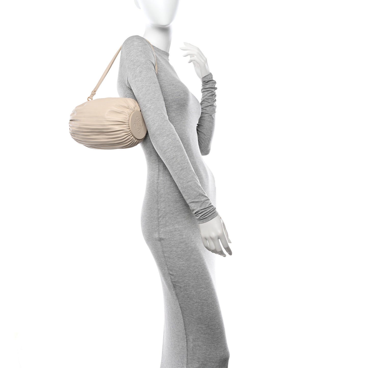 Lambskin Pleated Bracelet Pouch Shoulder Bag White