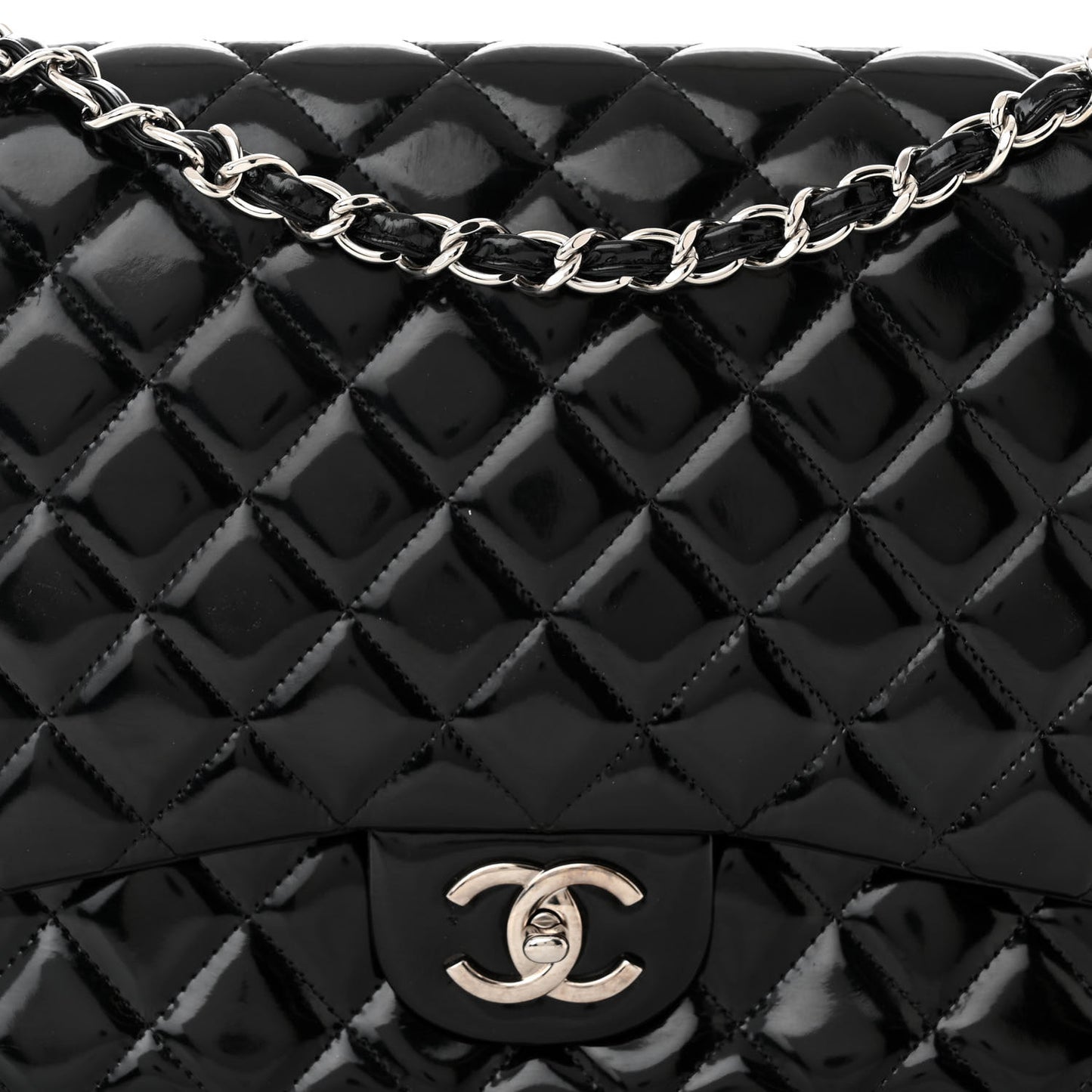 Patent Quilted Maxi Double Flap Black