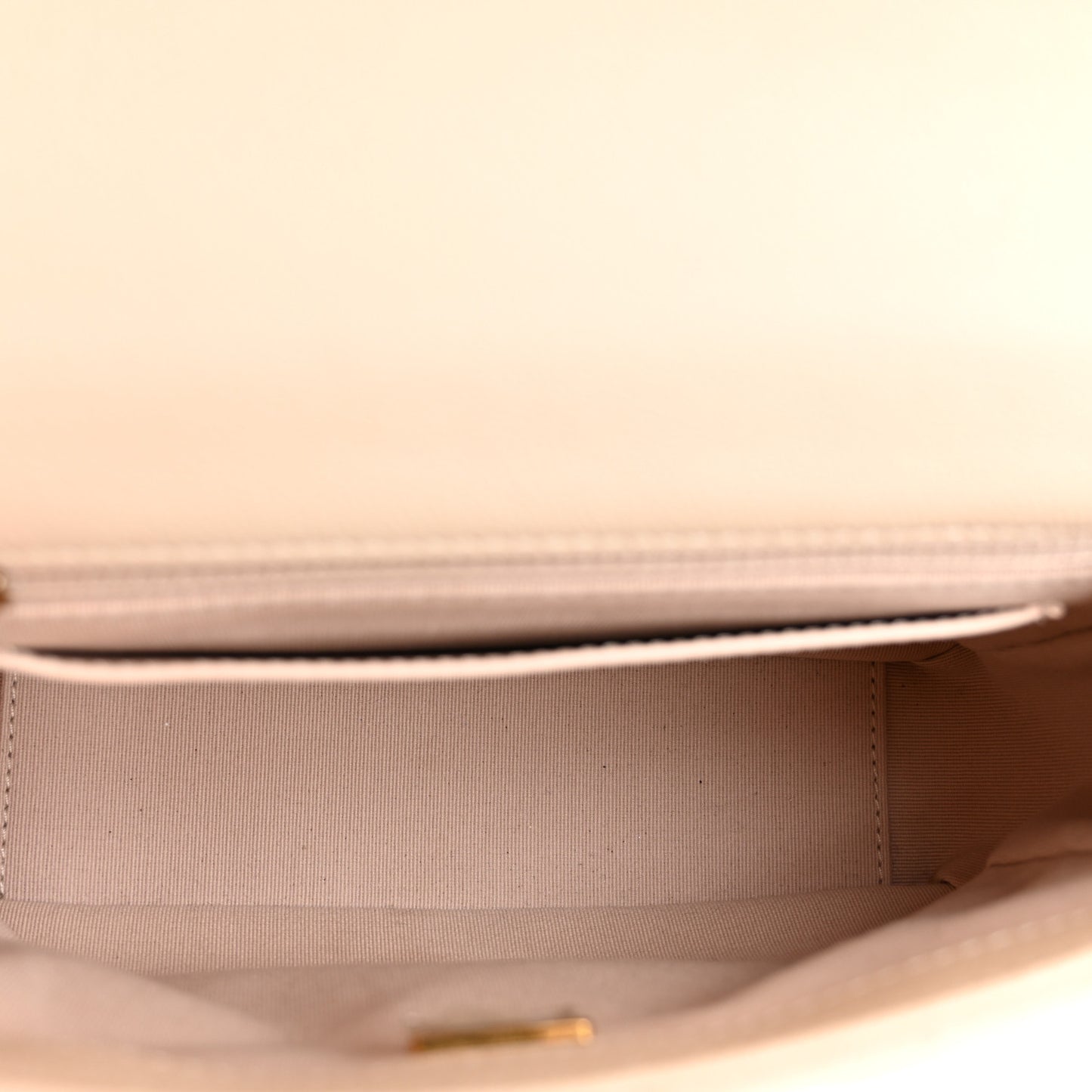 Shiny Caviar Quilted Mini Top Handle Flap Ecru