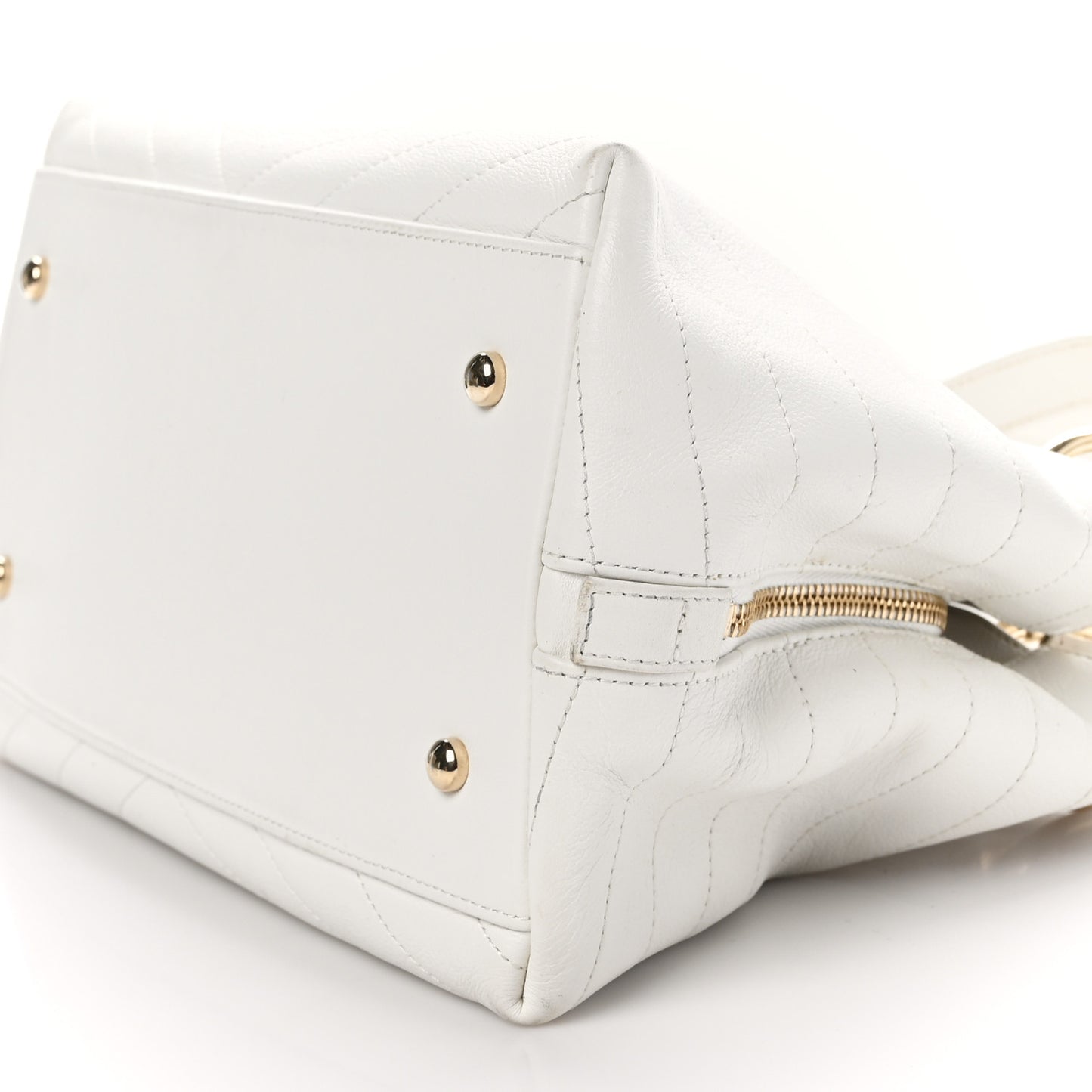 Calfskin Stitched Large Chevron Chic Shopping Bag White