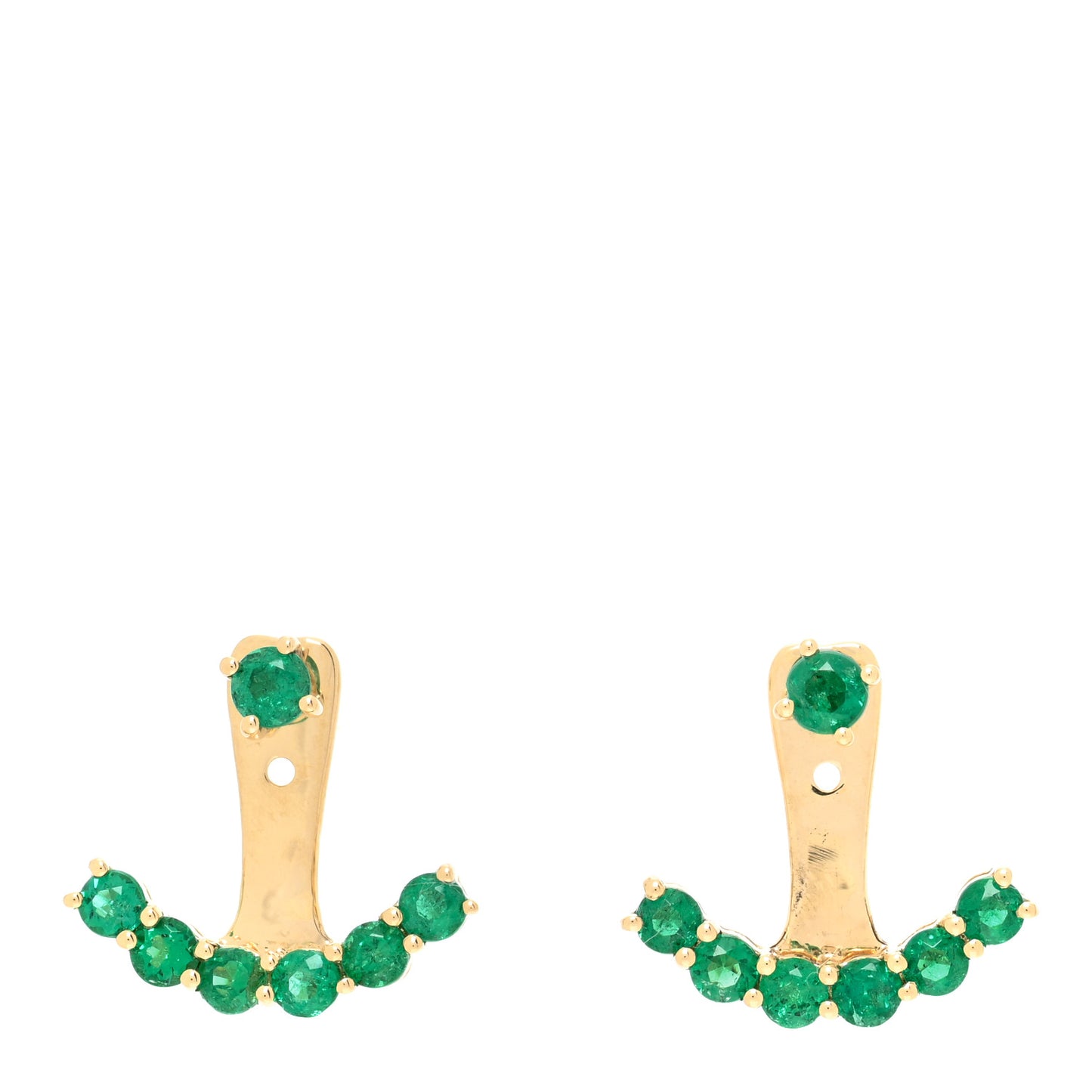 18K Yellow Gold Emerald Ear Jacket Stud Earrings