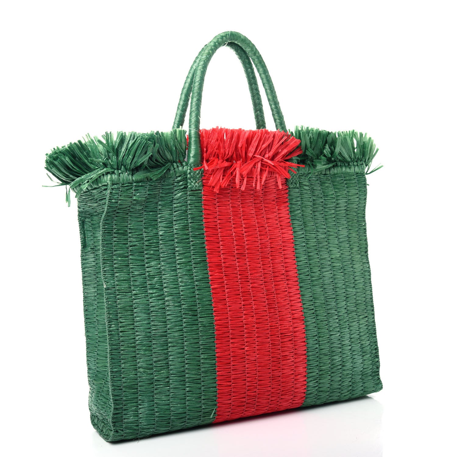 Gucci Raffia Linen Web Cestino Tote Bag Red Green 3 of 10
