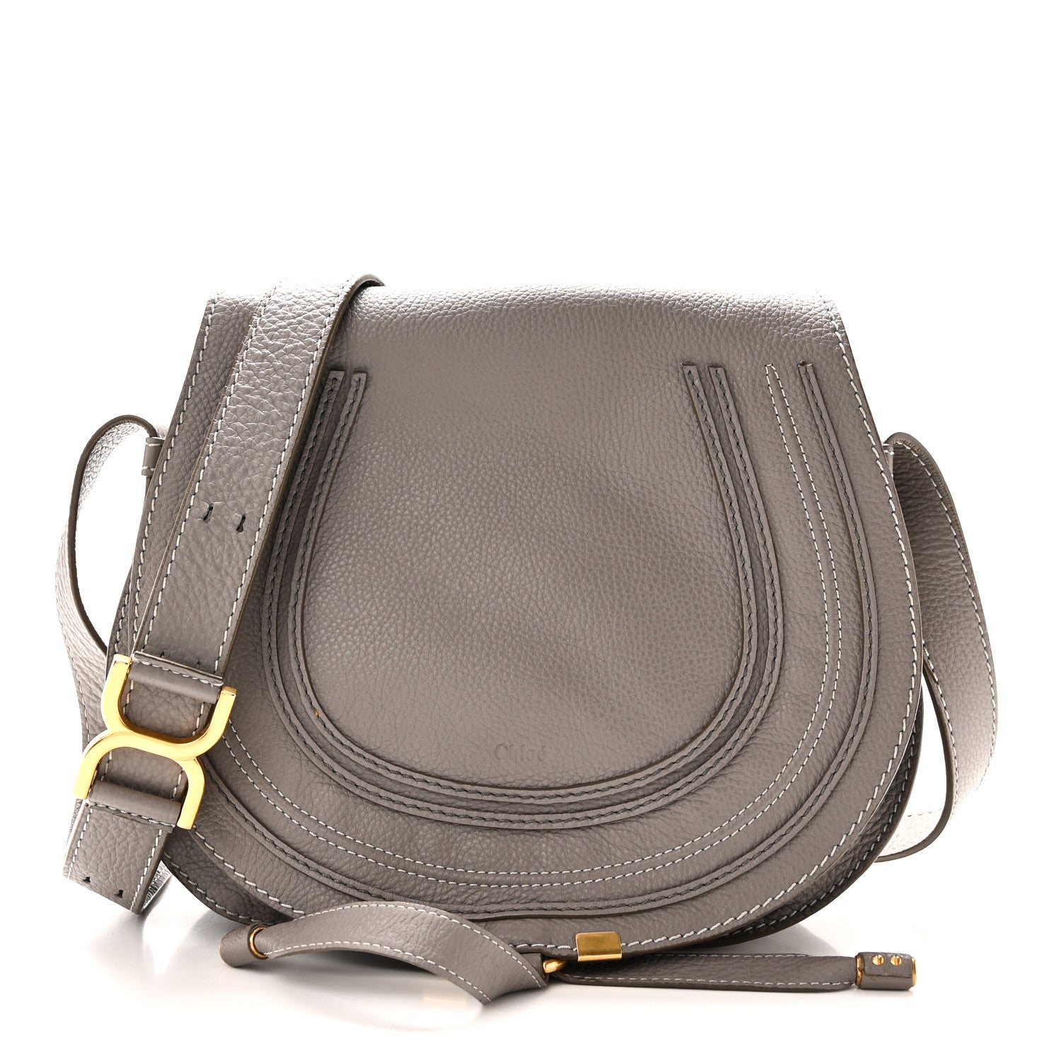 Chloe Calfskin Medium Marcie Round Crossbody Bag Cashmere Grey