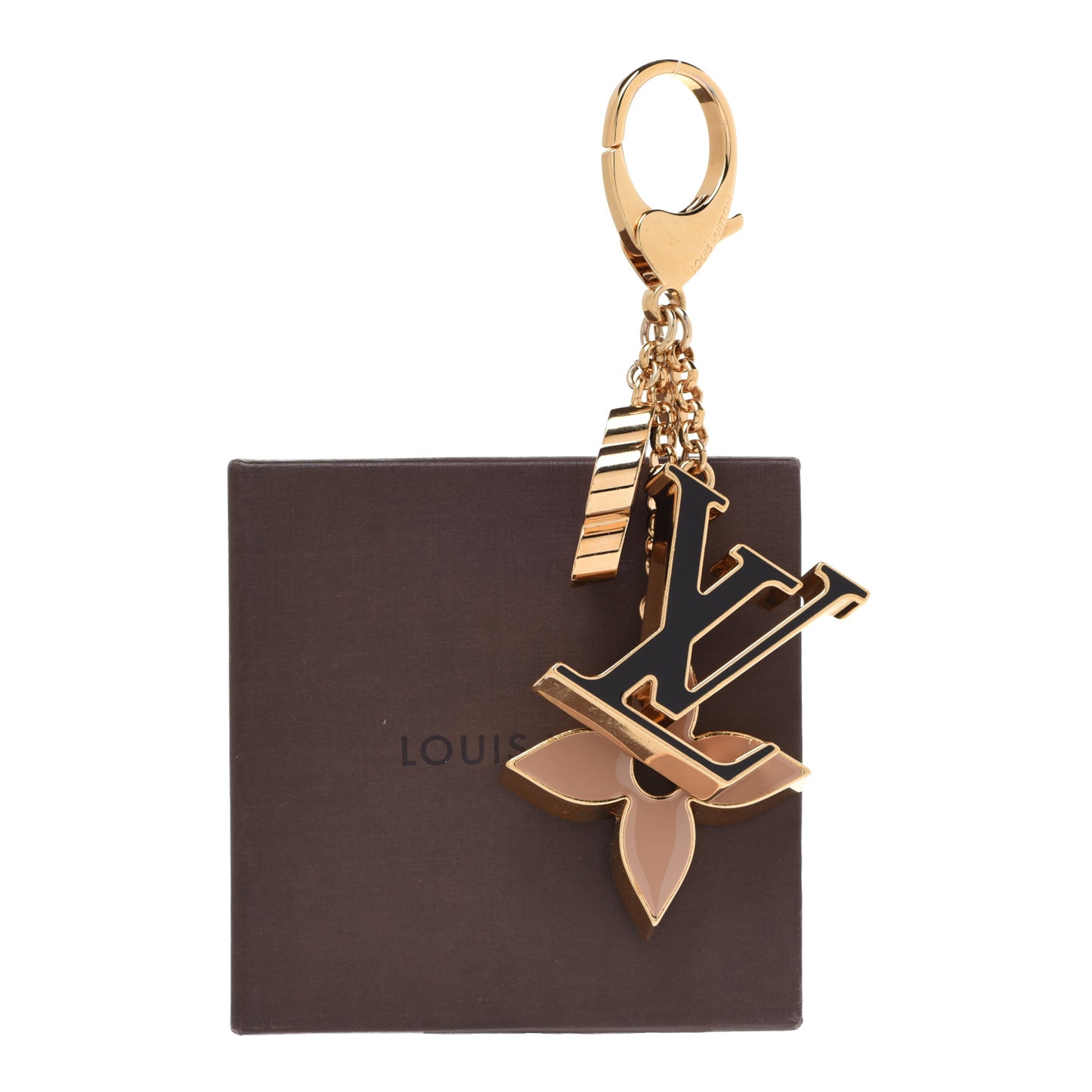 Metal Enamel Fleur De Monogram Bag Charm Dore