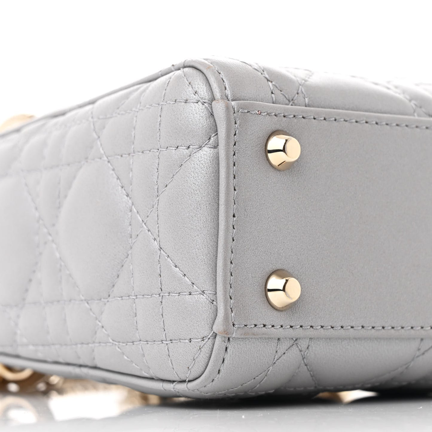 Metallic Lambskin Cannage Mini Lady Dior Grey