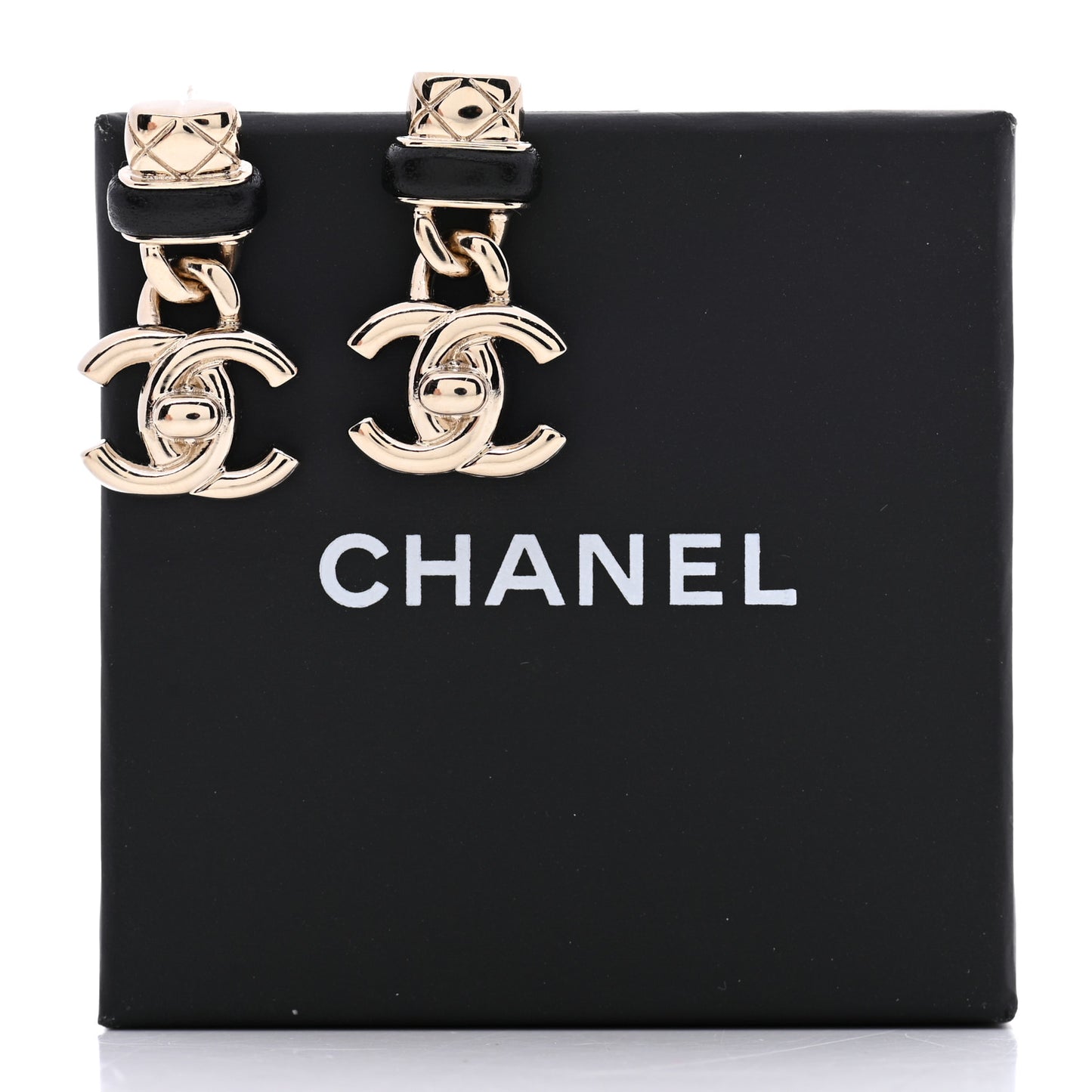 Lambskin CC Turnlock Drop Earrings Gold Black