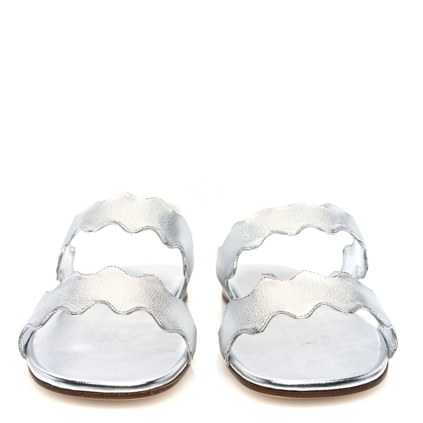 Metallic Goatskin Scalloped Slide Sandals 36 Argento