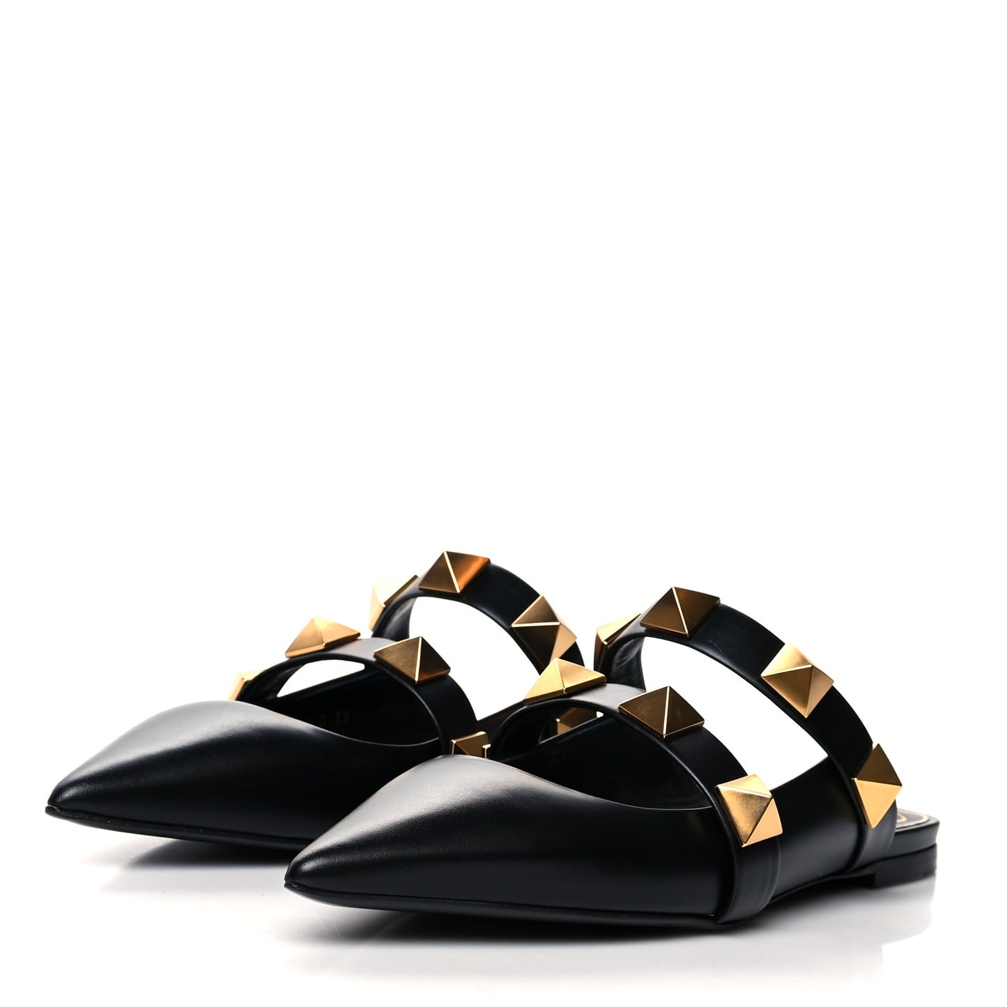 Calfskin Roman Stud Flat Mules 39 Black