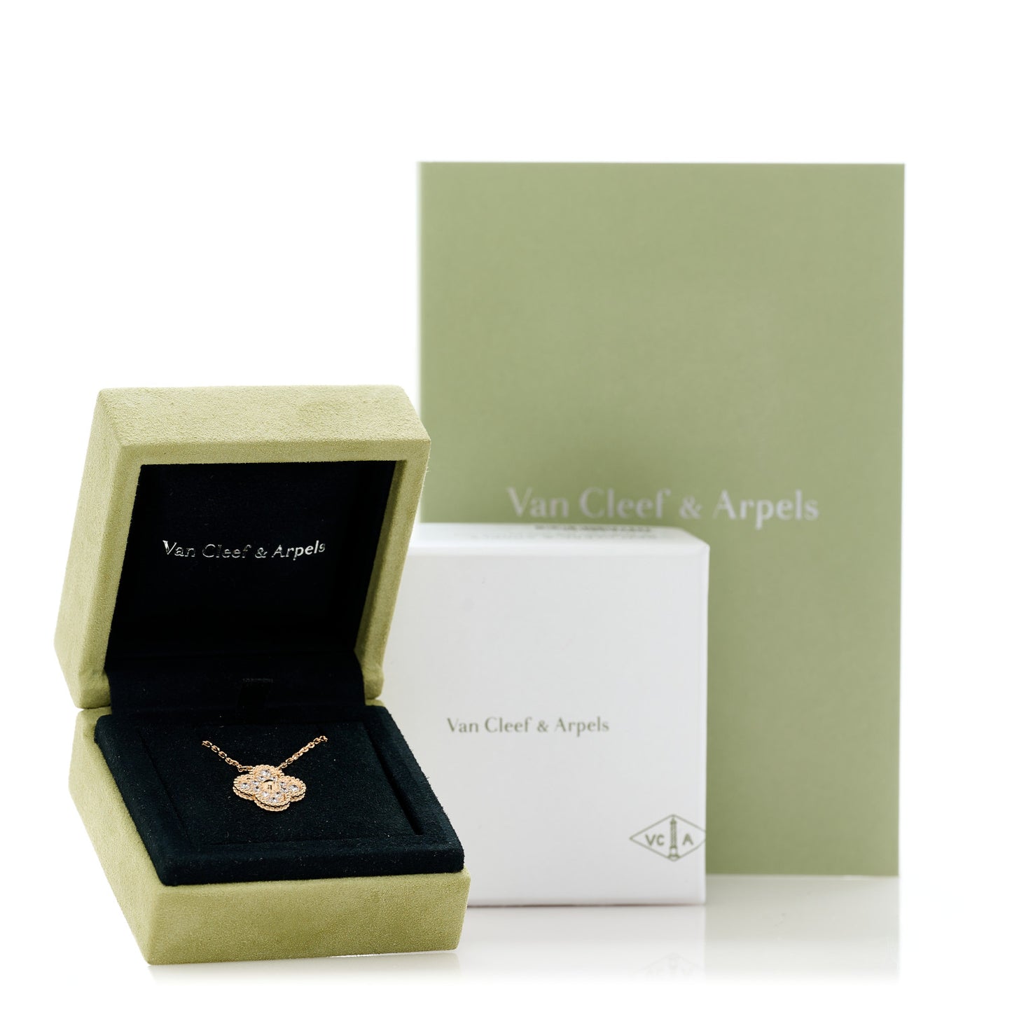 18K Rose Gold Diamond Vintage Alhambra Pendant Necklace