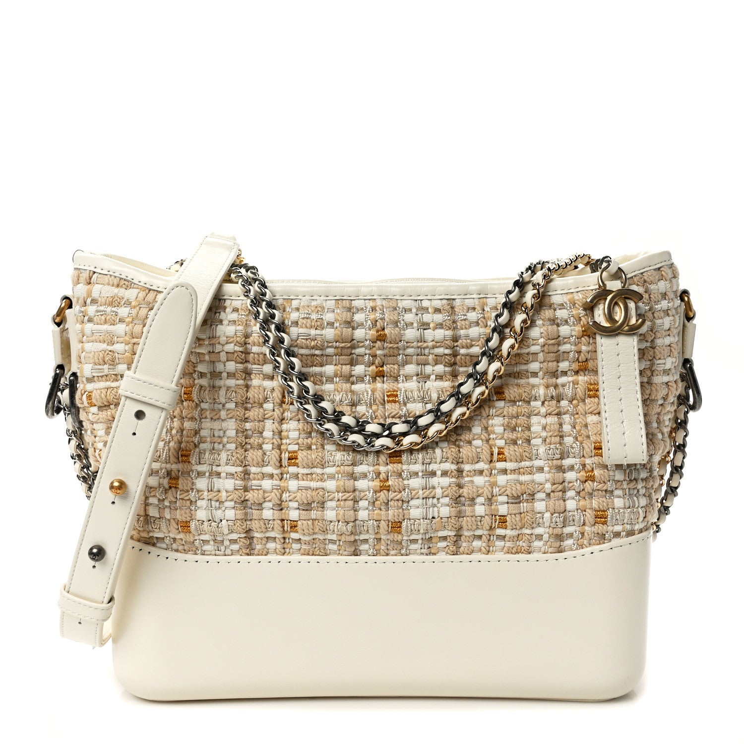 Chanel Tweed Calfskin Quilted Medium Gabrielle Hobo Beige Ivory 1 of 10