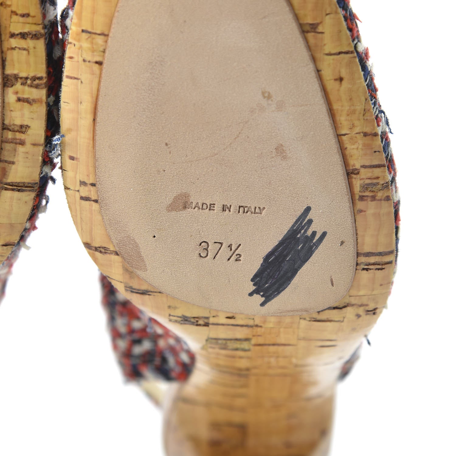 Chanel Tweed Crystal Cork CC Slingback Pumps 37.5 Multicolor 6 of 8