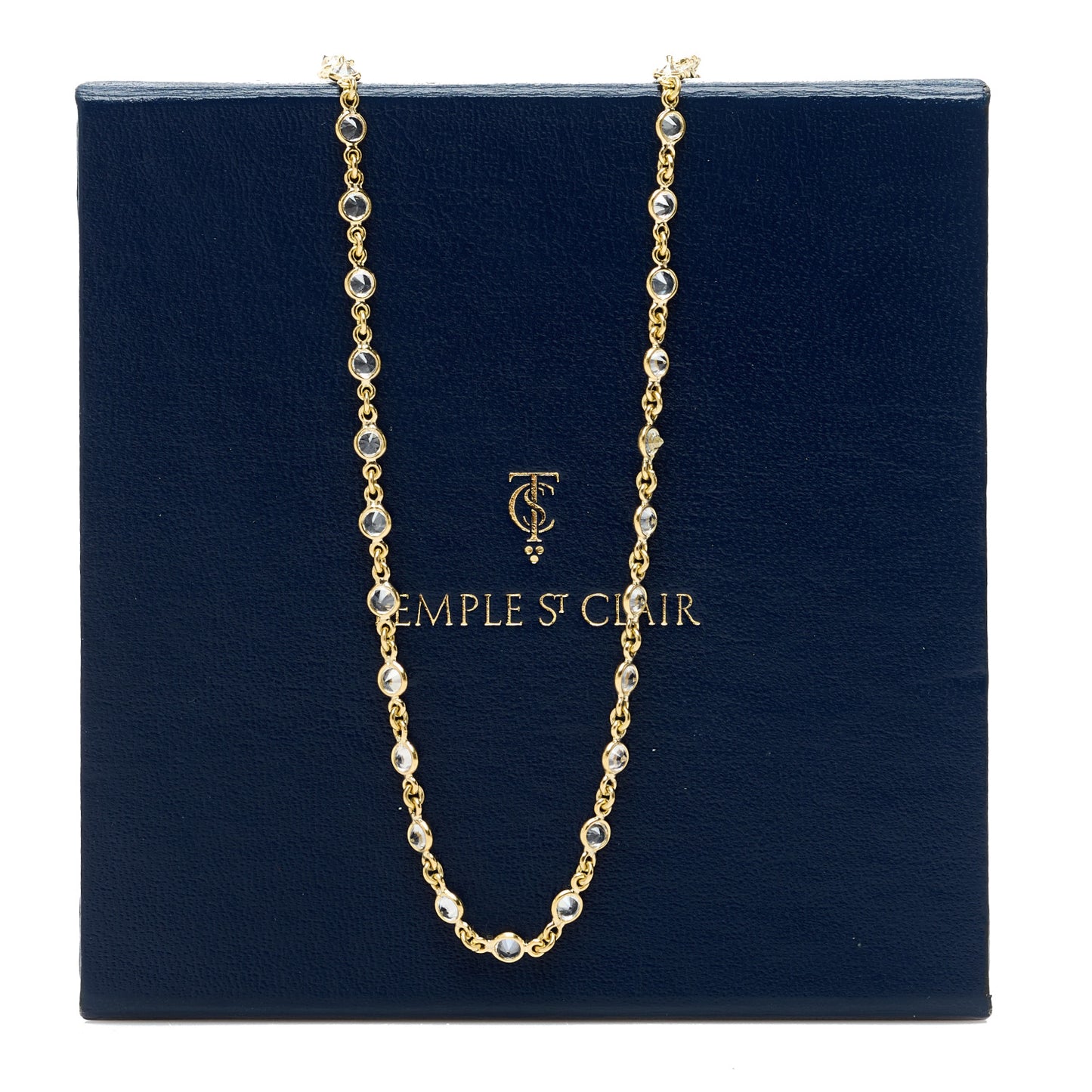 18K Yellow Gold Diamond White Sapphire Chain Necklace