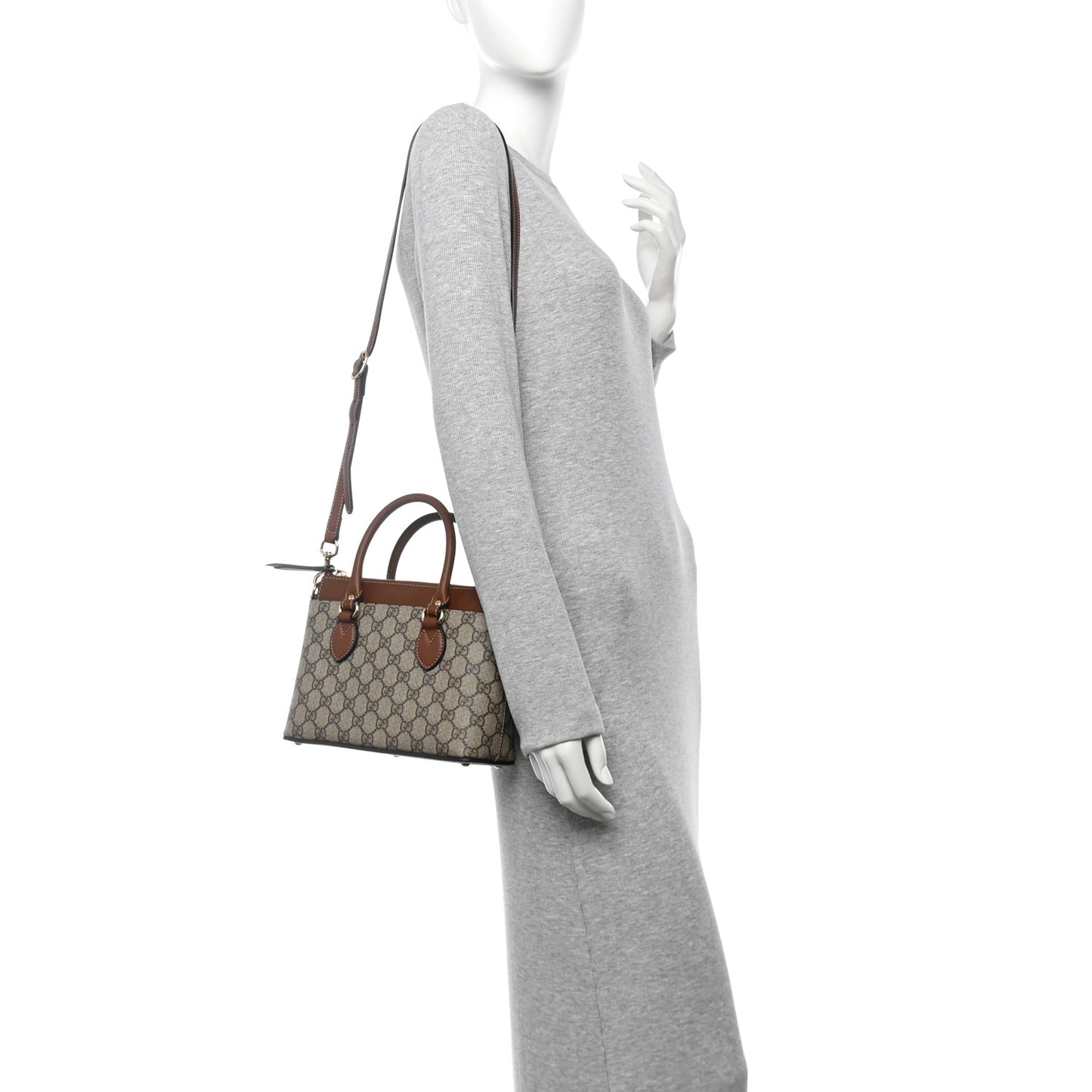 GG Supreme Monogram Mini Zip Top Tote Beige Tuscany