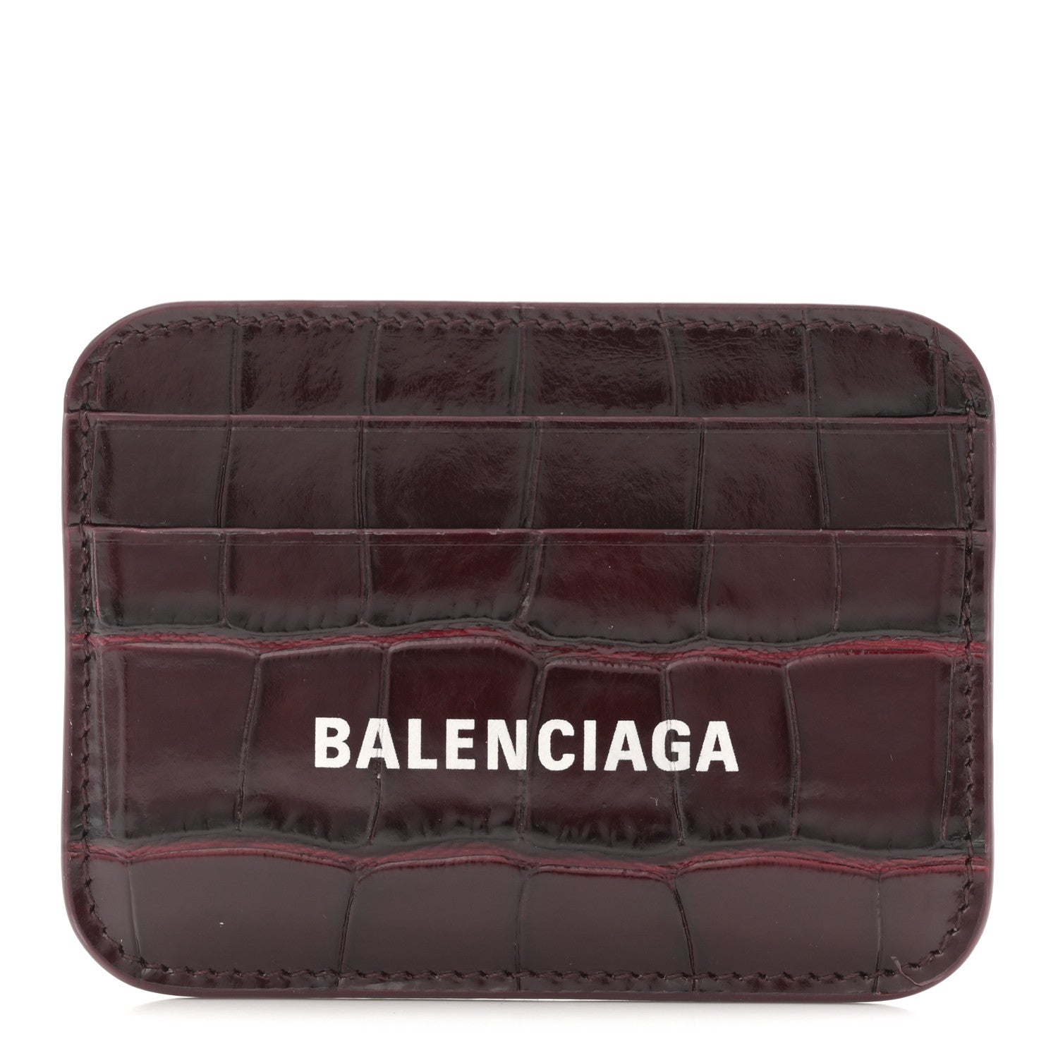 Balenciaga Shiny Calfskin Logo Crocodile Embossed Cash Rounded