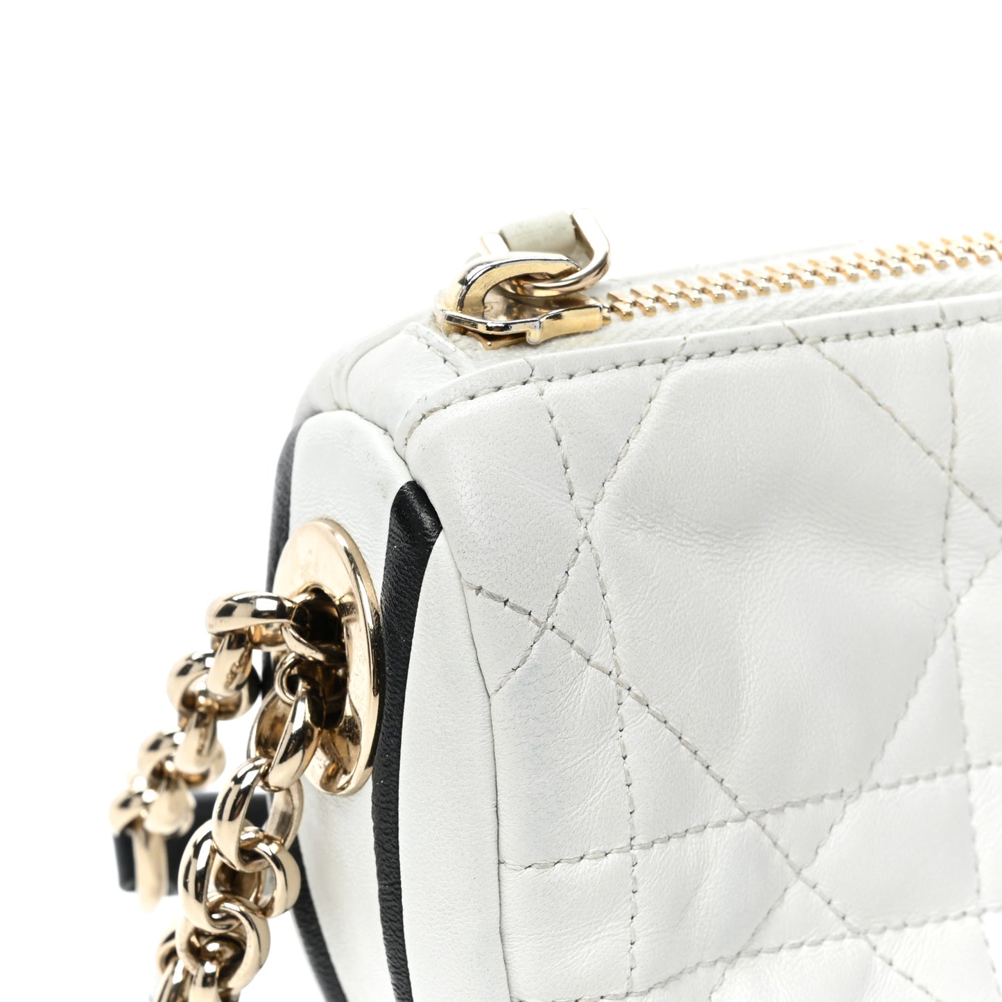 Lambskin Cannage Small Dior Vibe Hobo Bag White