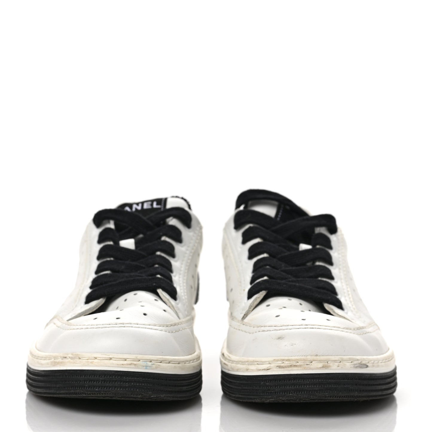 Calfskin Womens Logo Sneakers 36 Black White