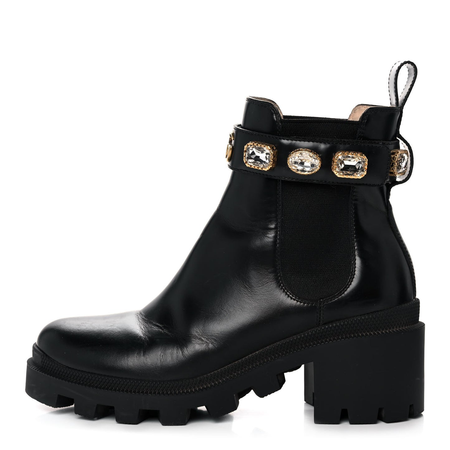 Calfskin Crystal GG Trip Chelsea Ankle Boots 36 Black