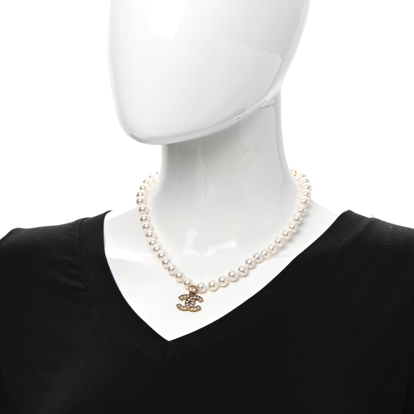 Pearl Crystal CC Short Necklace Gold