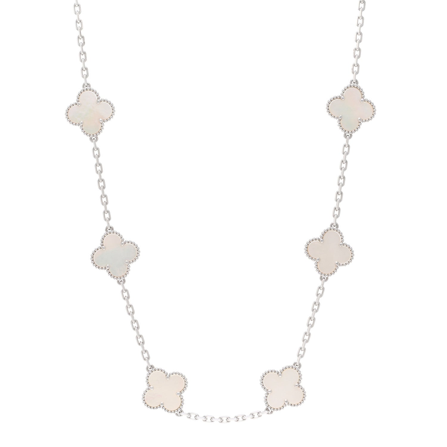 Van Cleef & Arpels 18K White Gold Mother of Pearl 10 Motifs Vintage Alhambra Necklace 1 of 5