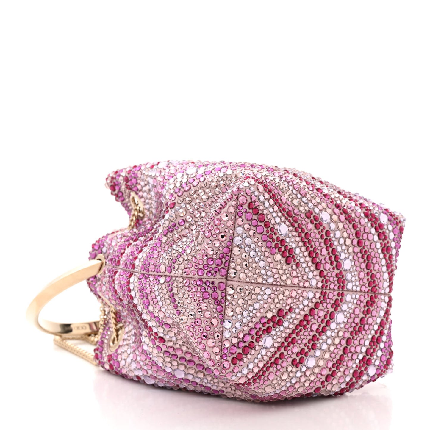 Satin Wave Degrade Hotfix Crystal Embellished Bon Bon Bucket Bag Pink Mix