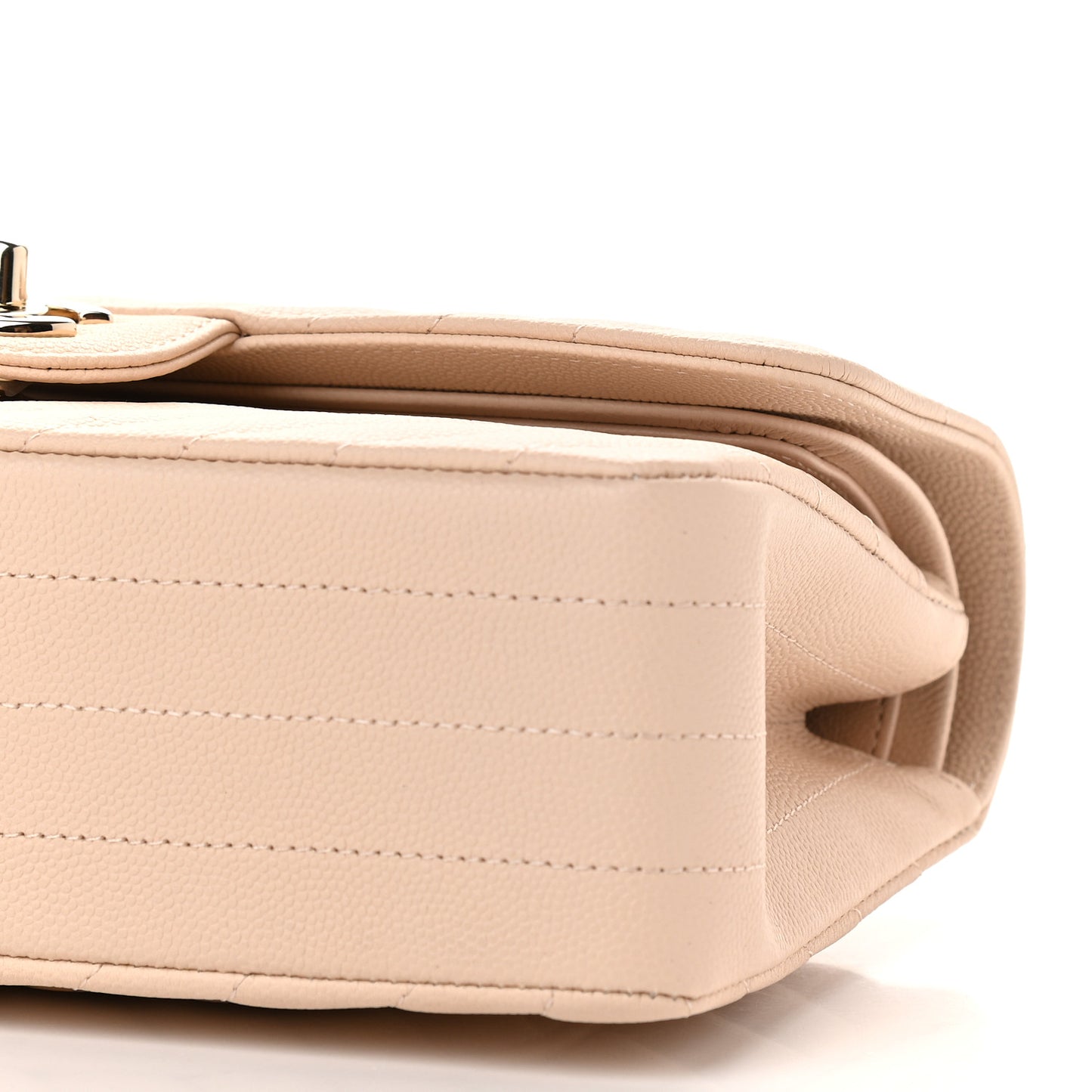 Caviar Chevron Quilted Small Double Flap Beige