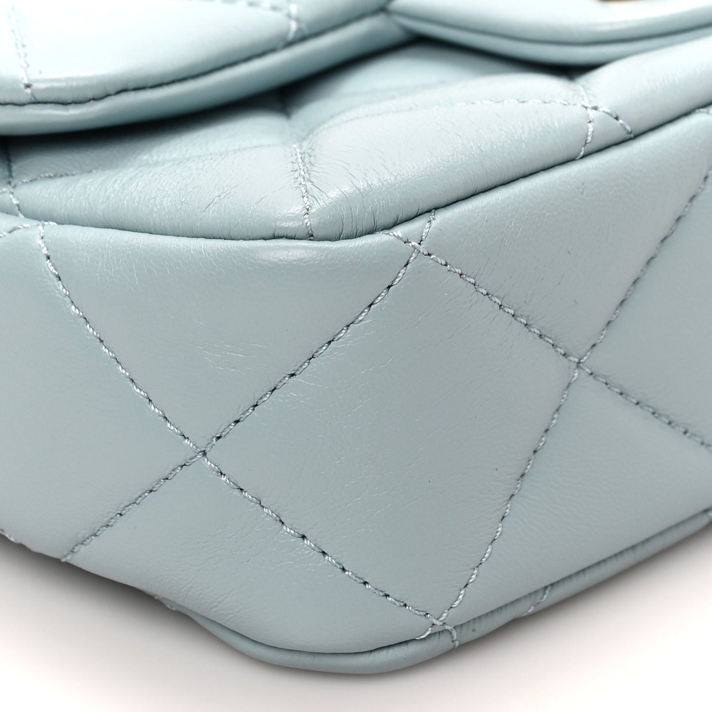 Lambskin Enamel Quilted Mini Pending CC Square Flap Light Blue