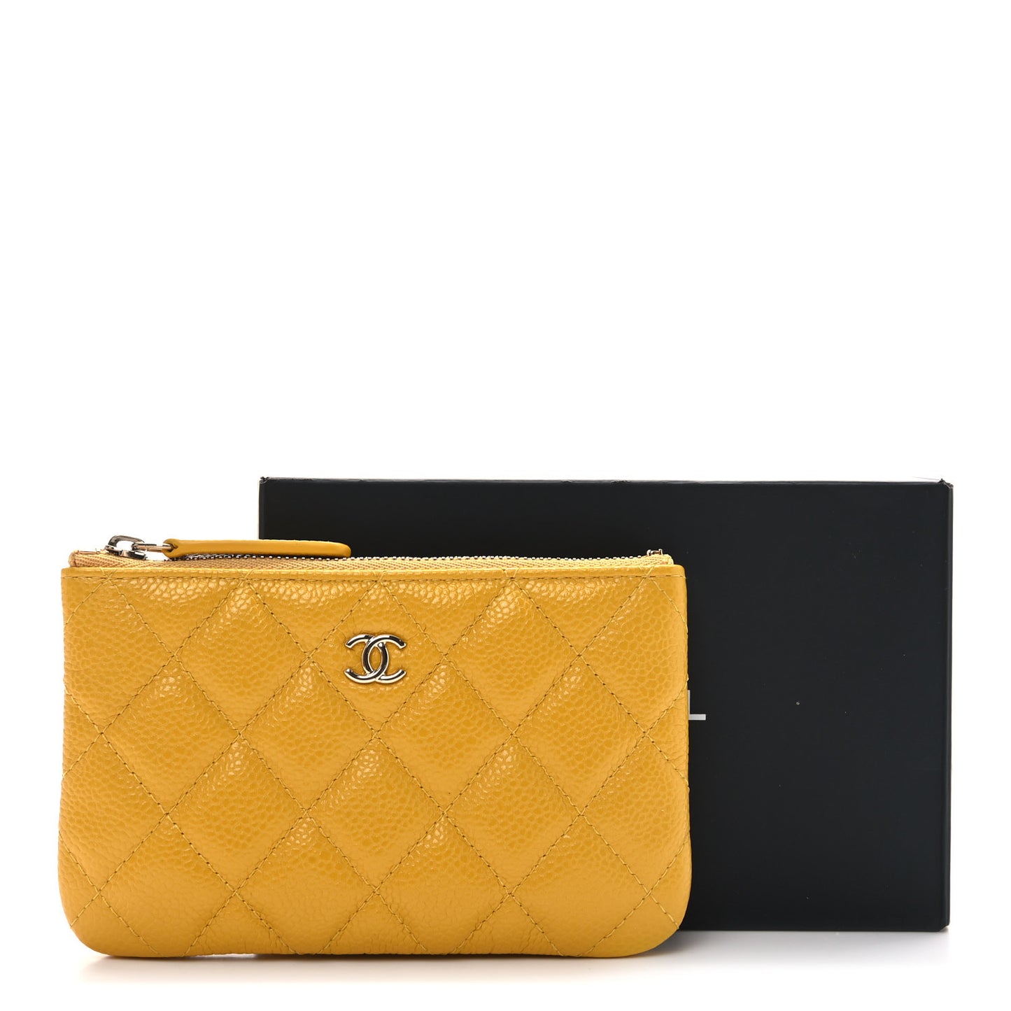Caviar Quilted Small Cosmetic Case Yellow