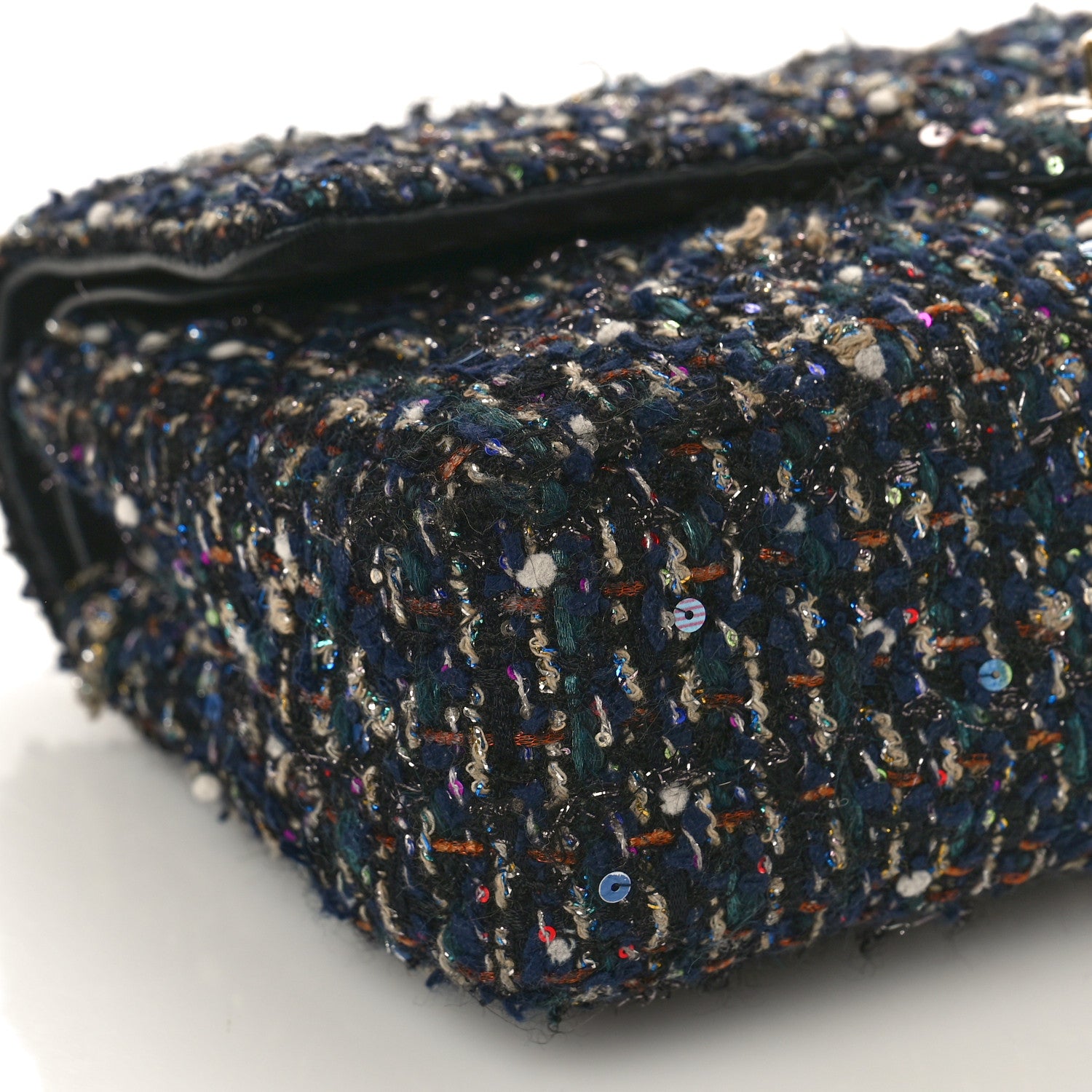 Chanel Glittered Tweed Quilted Medium Double Flap Navy Blue Multicolor 7 of 14